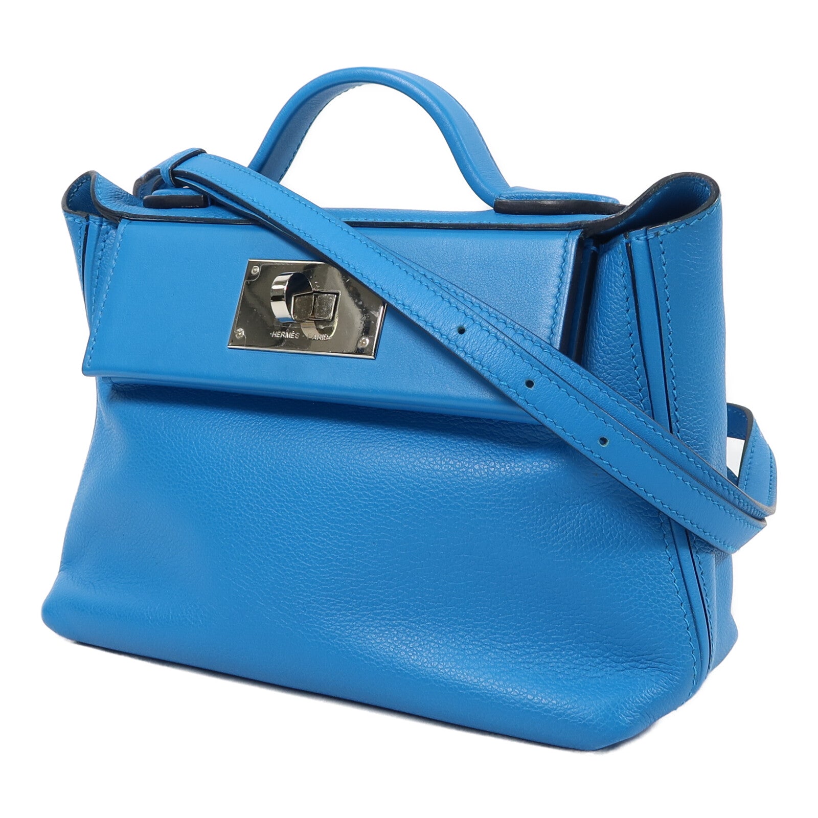 HERMES Evercolor皮革Mini 24/24手挽肩背兩用袋Bleu Frida