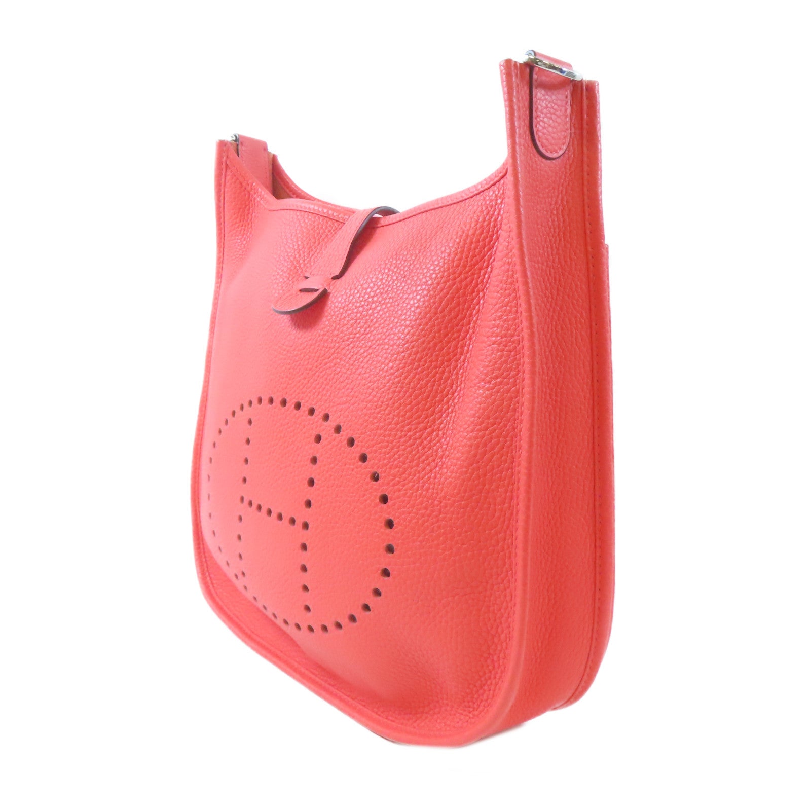 HERMES Clemence皮革Evelyne PM銀扣肩背袋Orange/橙色