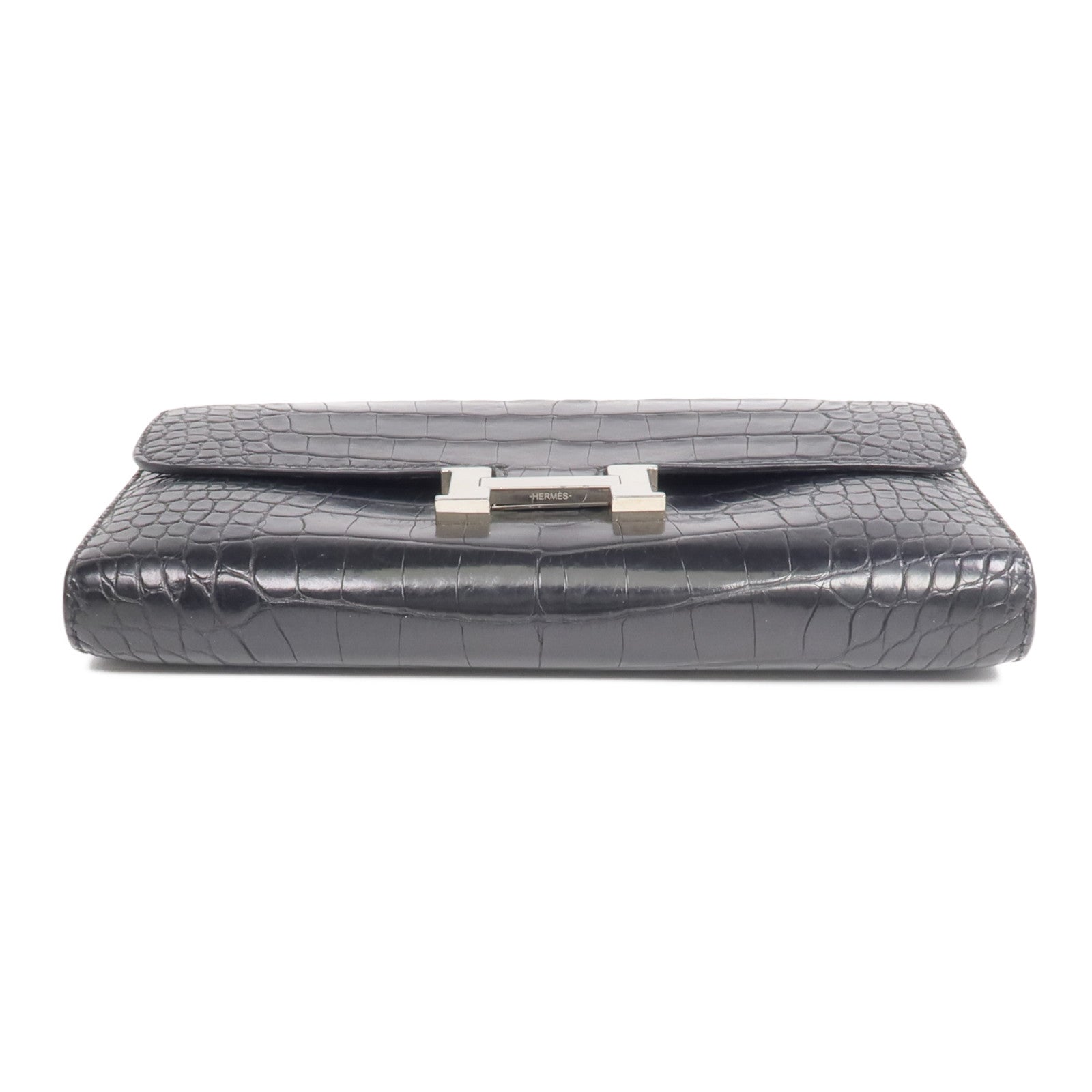 HERMES 【激減優惠】Alligator皮革Constance Long Wallet銀扣長錢包Noir