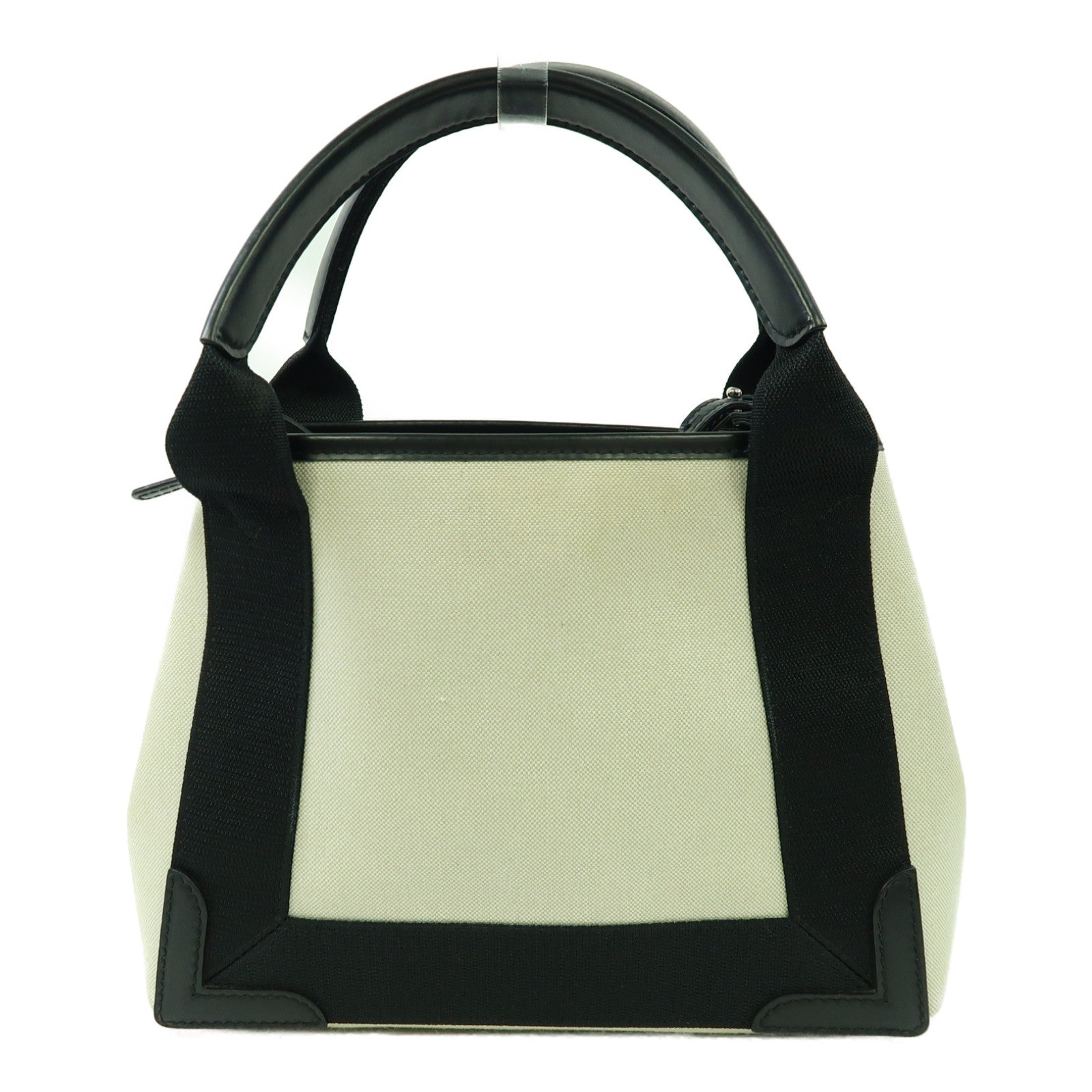 BALENCIAGA 帆布Cabas XS銀扣手挽肩背兩用袋黑色/白色