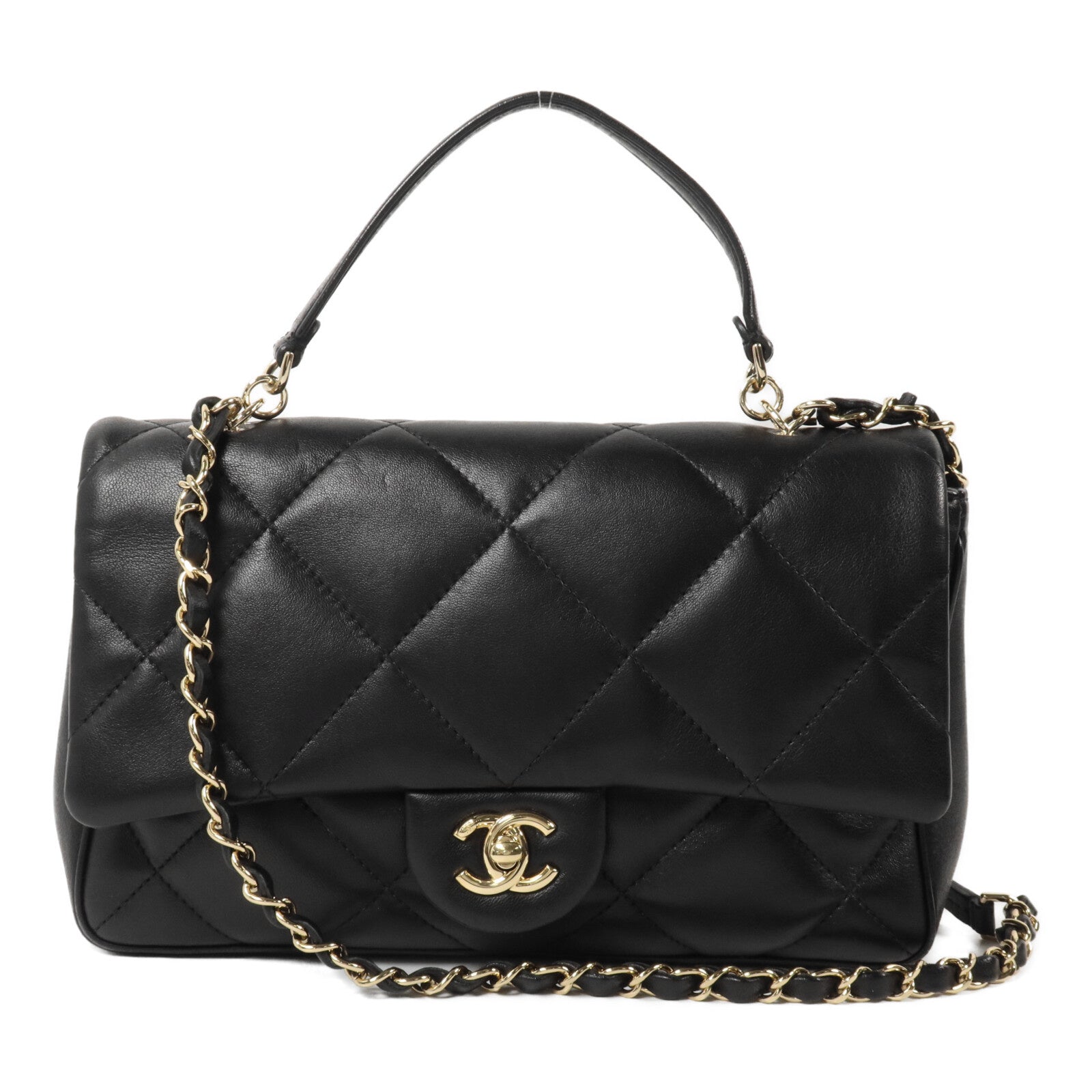 CHANEL 羊皮皮革Coco Lady Bag鏈帶手挽肩背兩用袋
