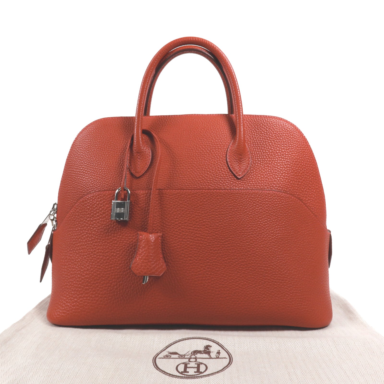 HERMES Togo皮革Bolide 1923 30銀扣手挽袋Rouge Garance