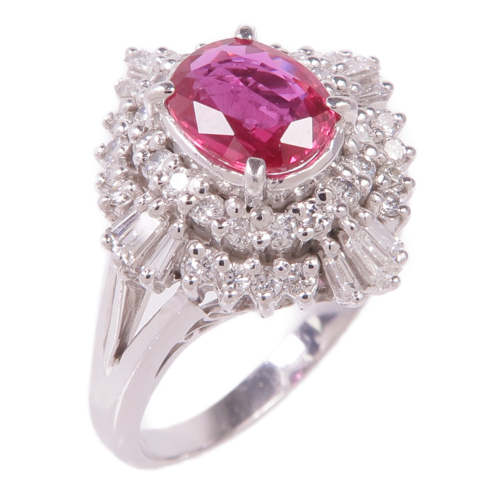JEWELRY 【激減優惠】PT900鉑金Ruby Diamond Ring紅寶石/鑽石戒指US#6