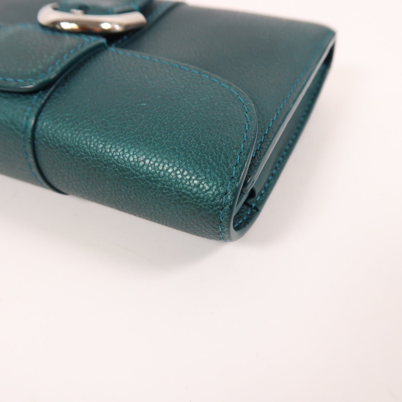 Delvaux 牛皮皮革Wallet扣錢包綠色