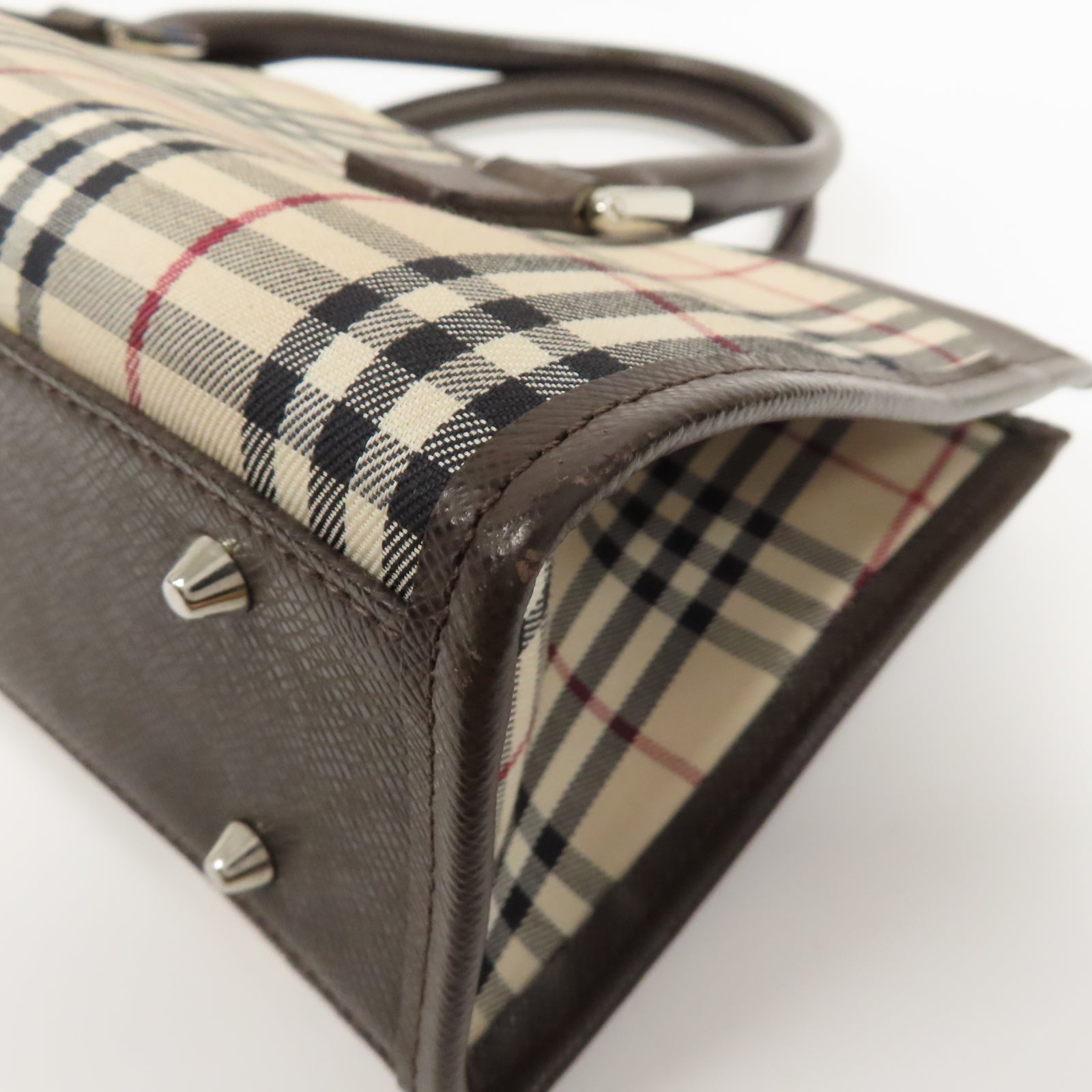 BURBERRY 帆布/牛皮皮革Hand Bag銀扣手挽袋啡色
