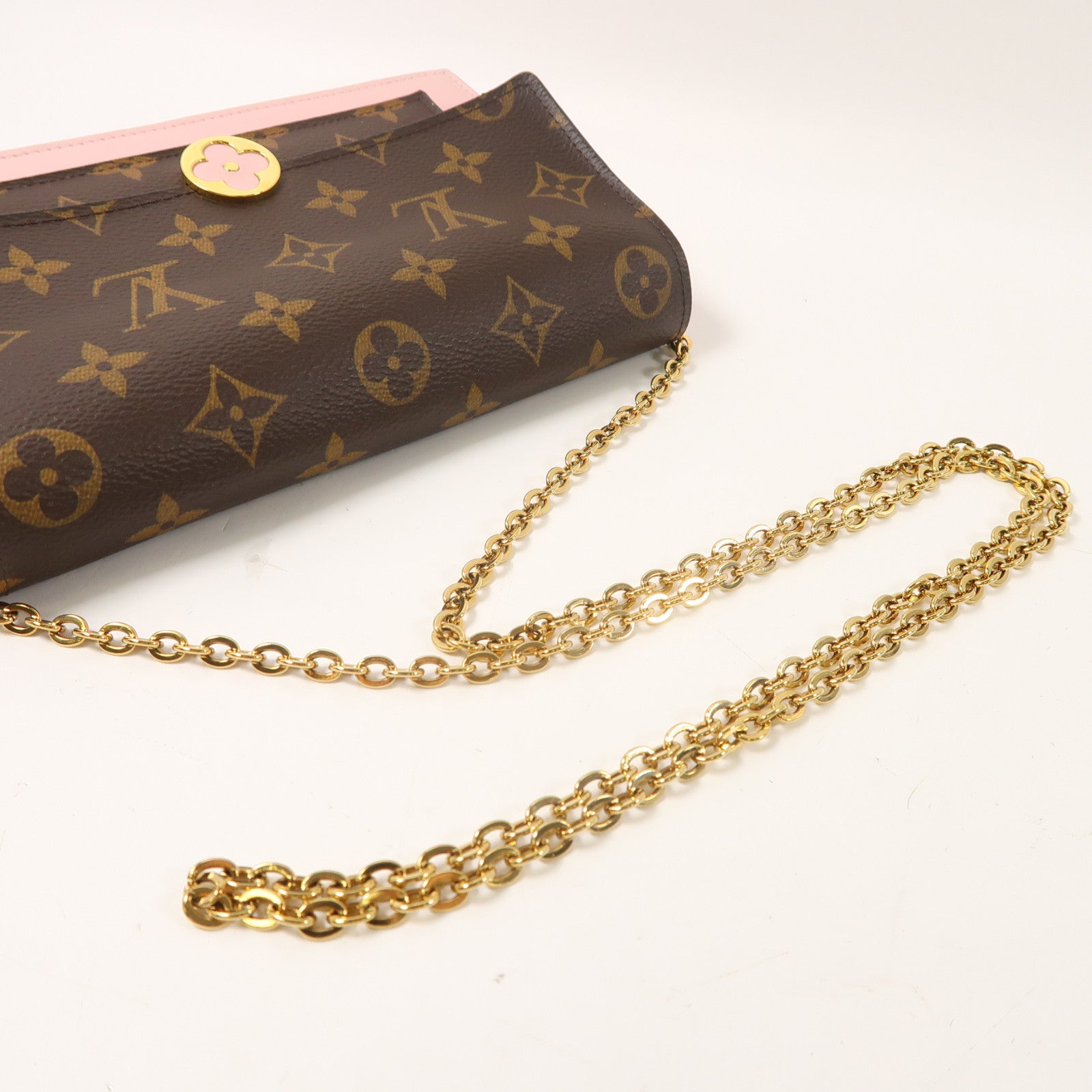 LOUIS VUITTON Monogram Flore金扣鏈帶肩背袋啡色/粉紅色