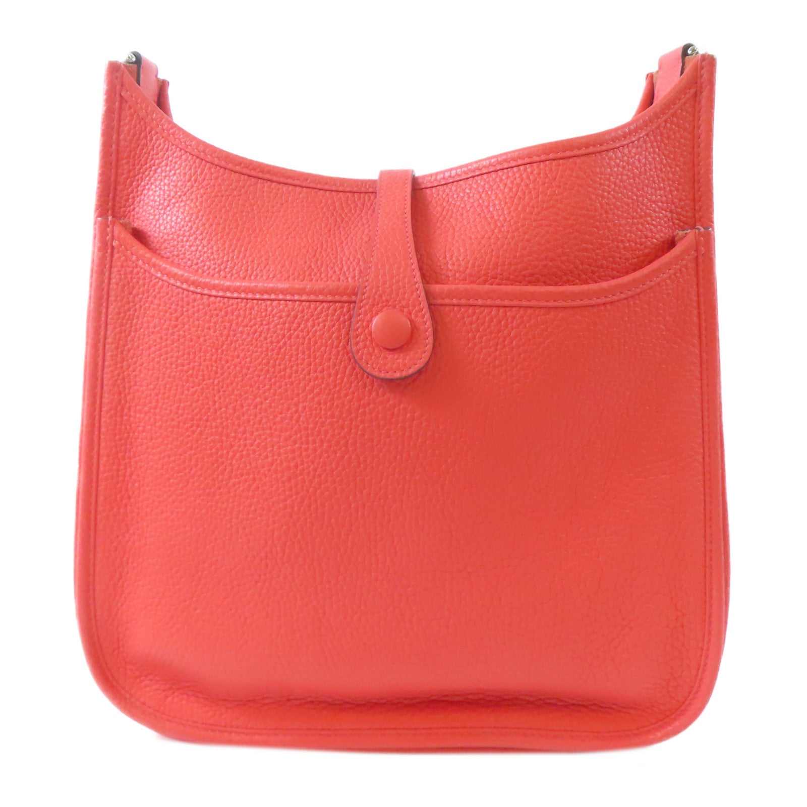 HERMES Clemence皮革Evelyne PM銀扣肩背袋Orange/橙色