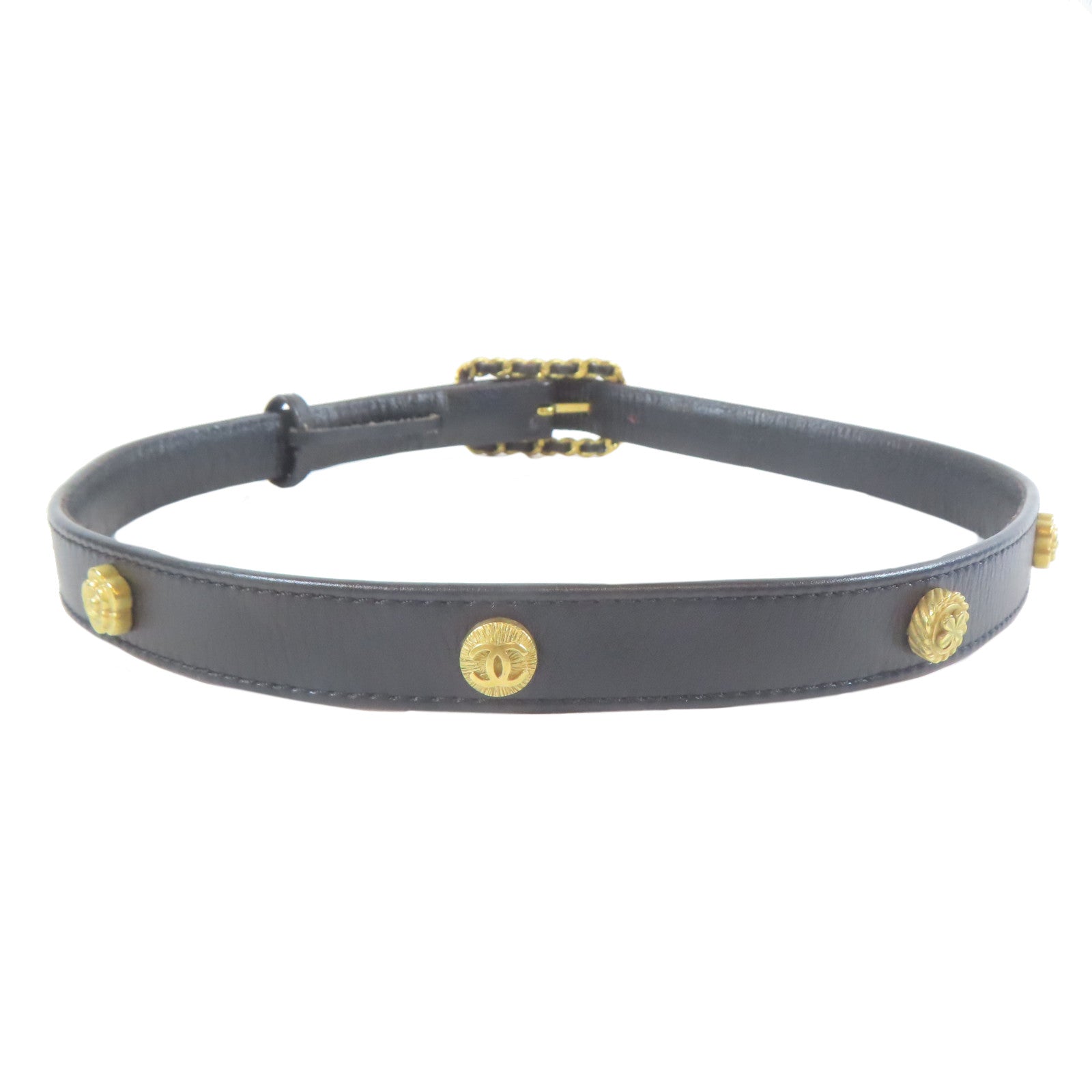 CHANEL 【激減優惠】金屬/羊皮皮革Belt皮帶黑色