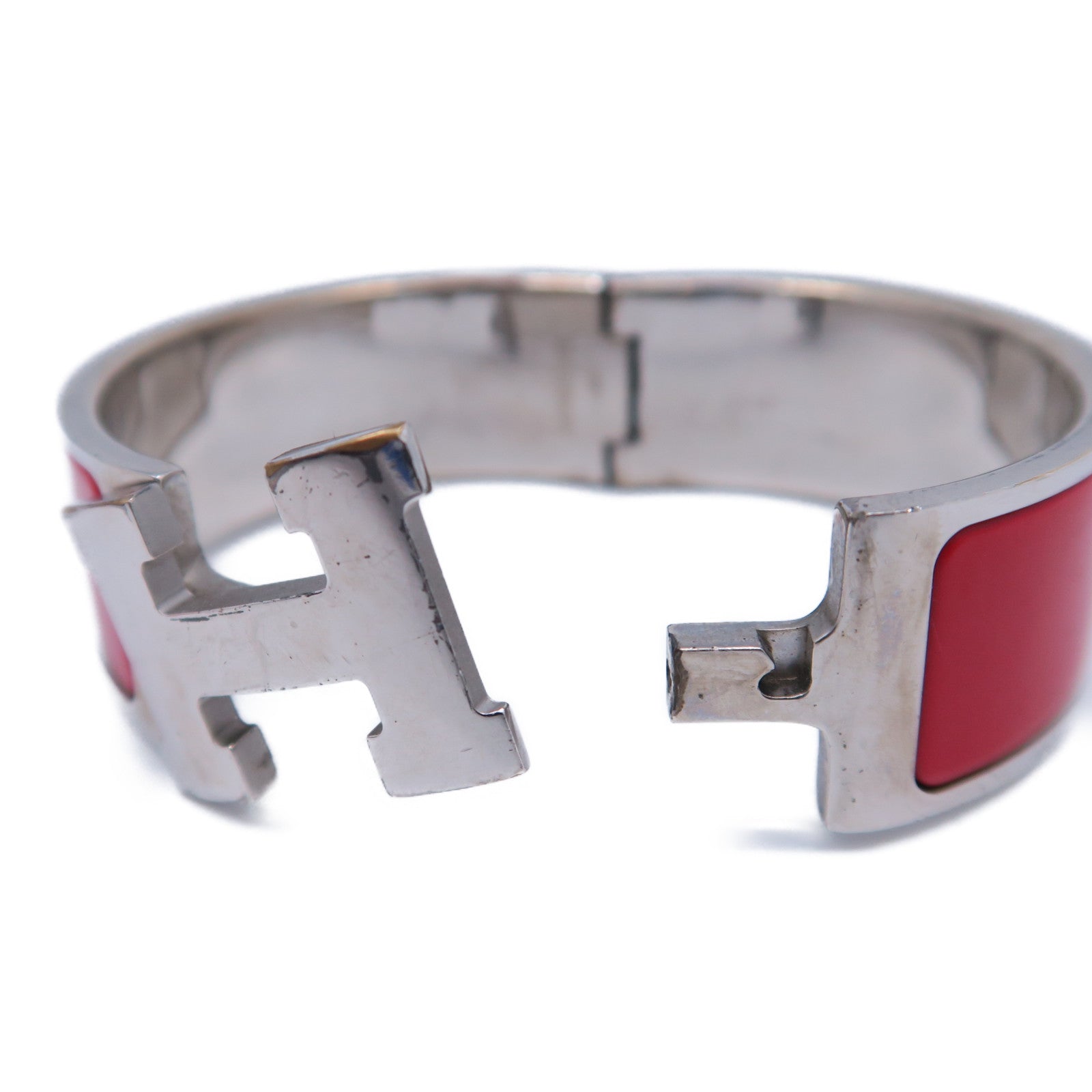 HERMES 【激減優惠】金屬Clic-Clac H Bracelet手鐲銀色/紅色