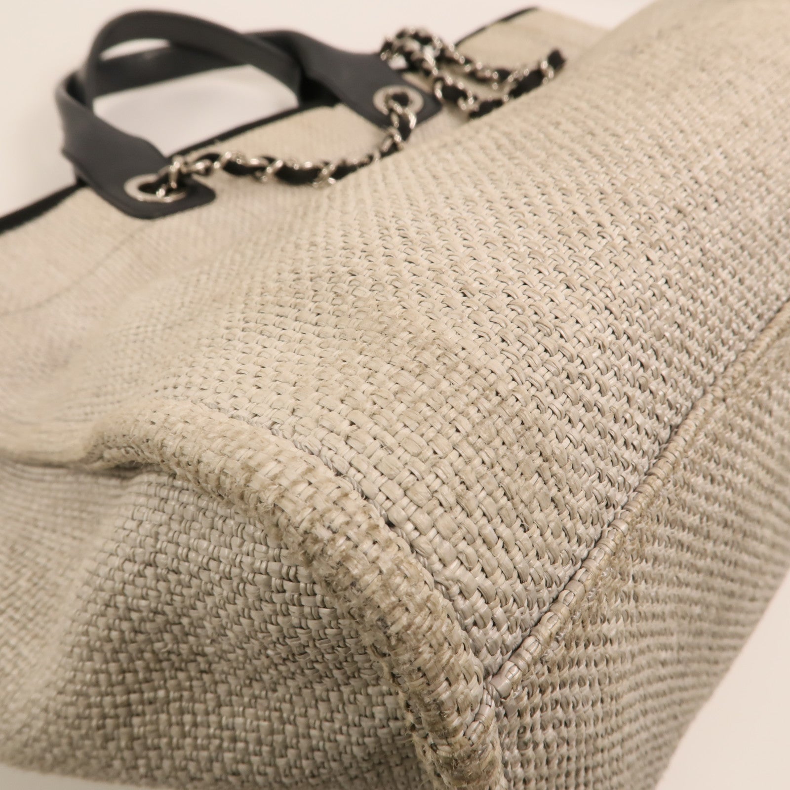 CHANEL 帆布Deauville Tote銀扣鏈帶手挽肩背兩用袋