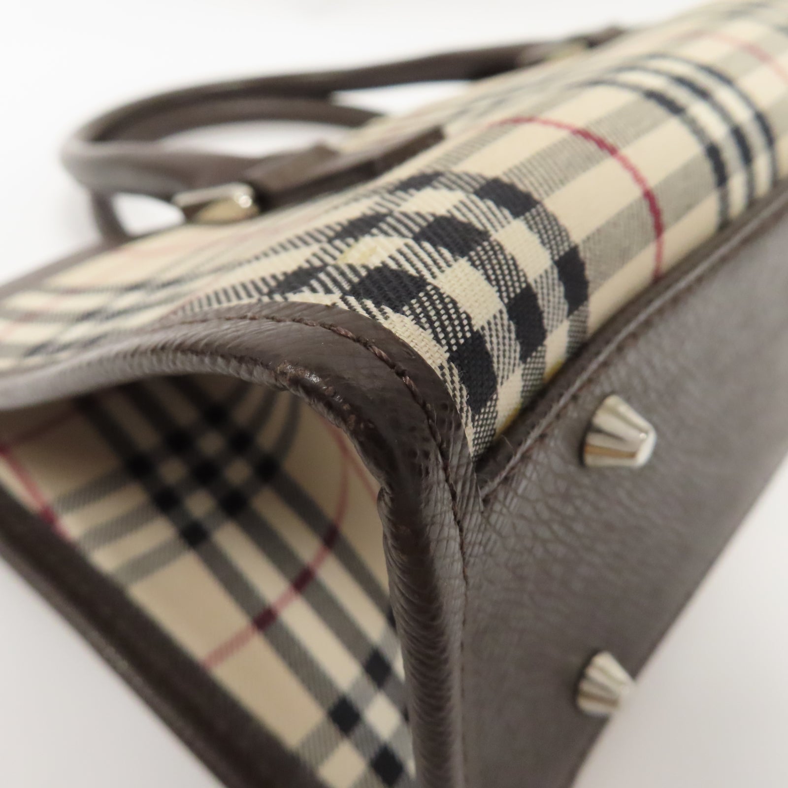 BURBERRY 帆布/牛皮皮革Hand Bag銀扣手挽袋啡色