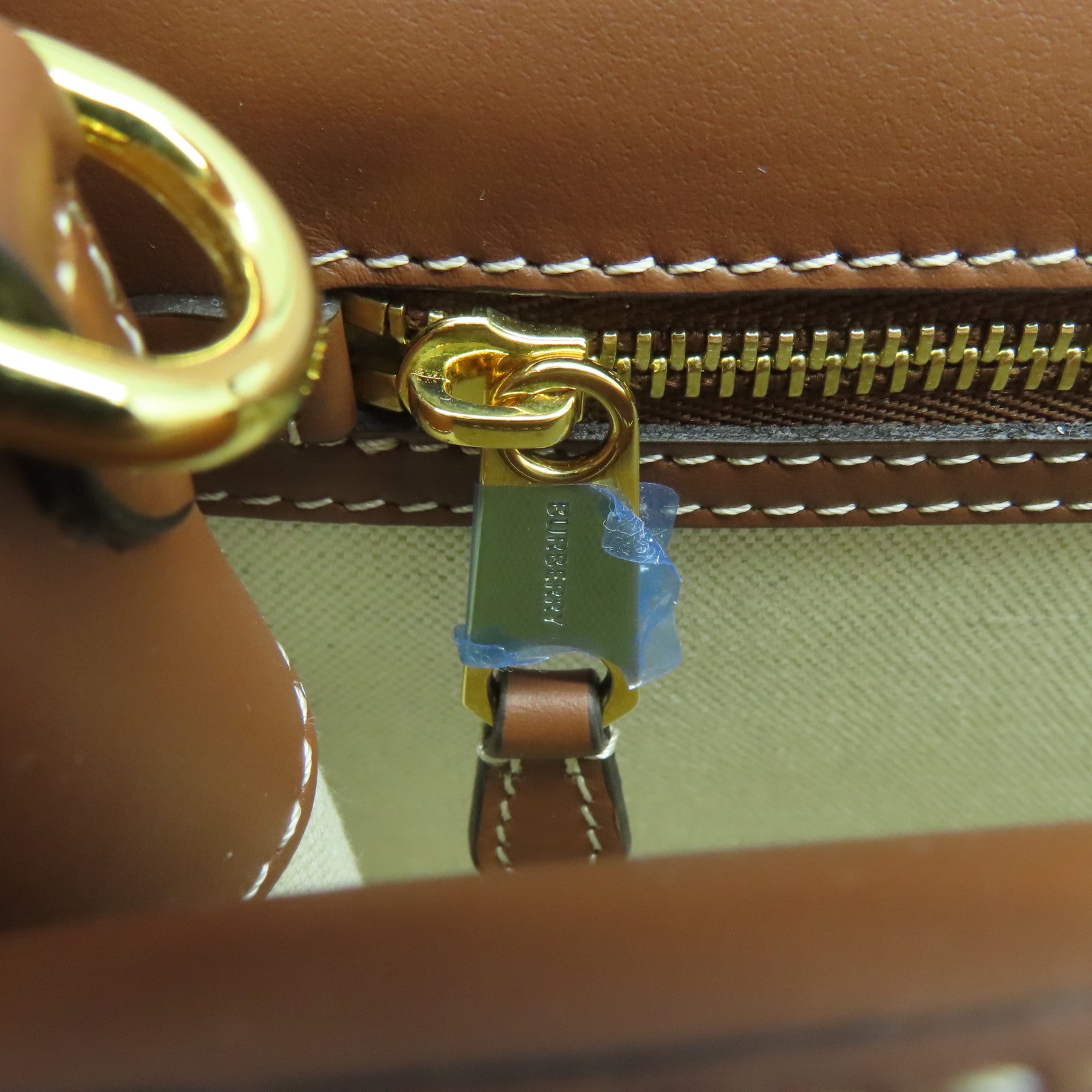 BURBERRY 皮革/帆布2 Way Shoulder Bag金扣手挽肩背兩用袋啡色/米色
