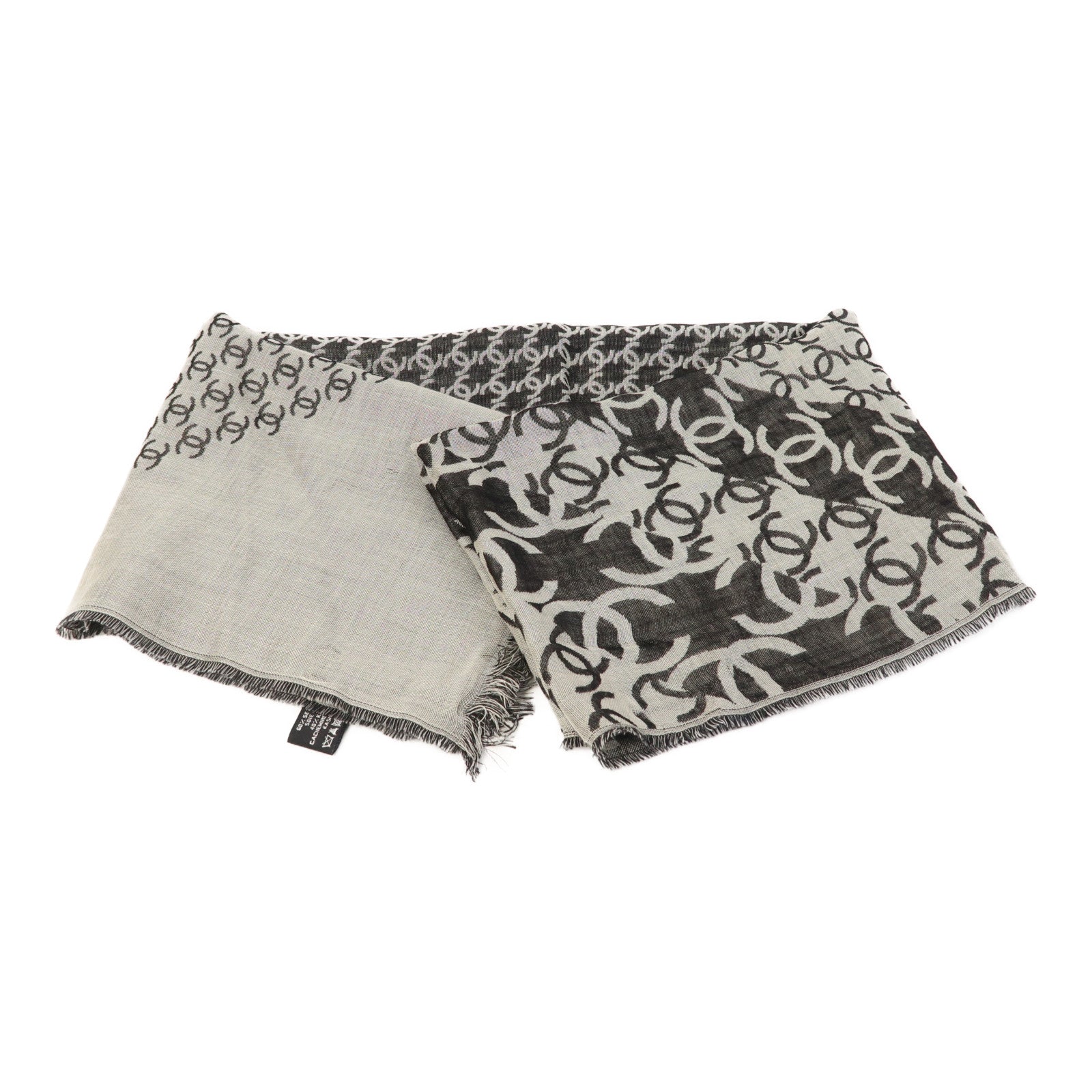 CHANEL 【激減優惠】絲質/羊絨Scarf圍巾黑色/白色