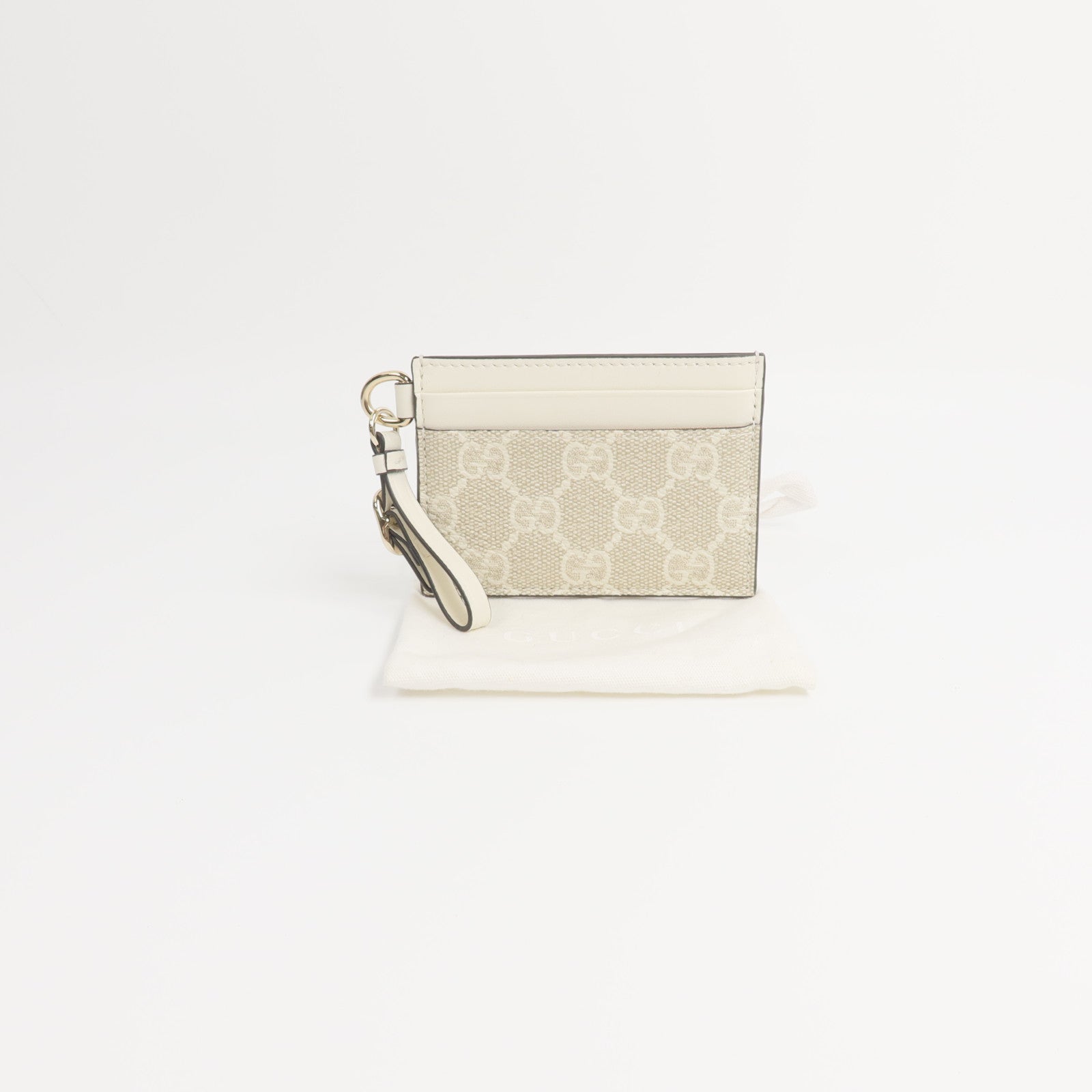 GUCCI 塗層帆布/皮革GG Emblem Card Case with Strap卡片套