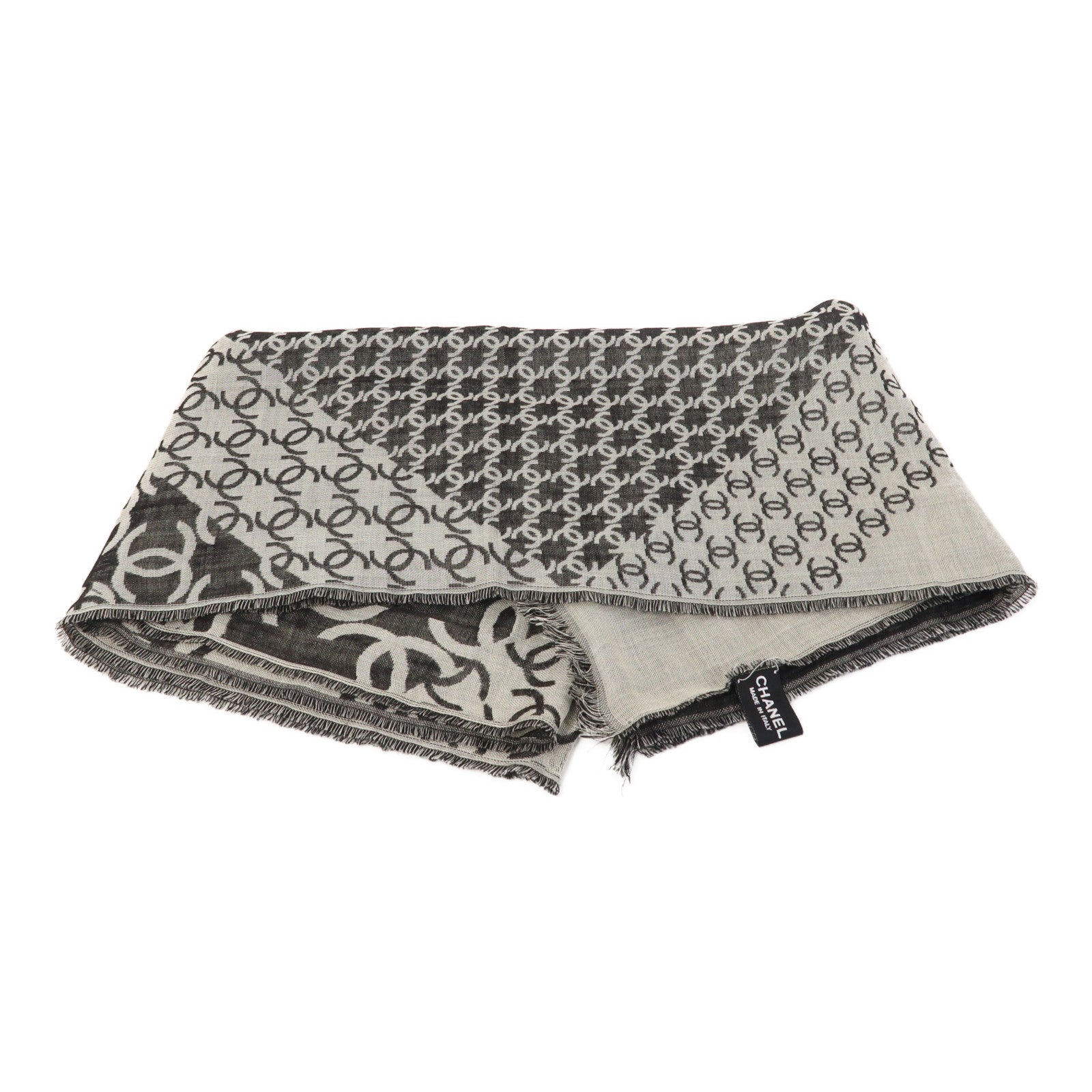 CHANEL 【激減優惠】絲質/羊絨Scarf圍巾黑色/白色