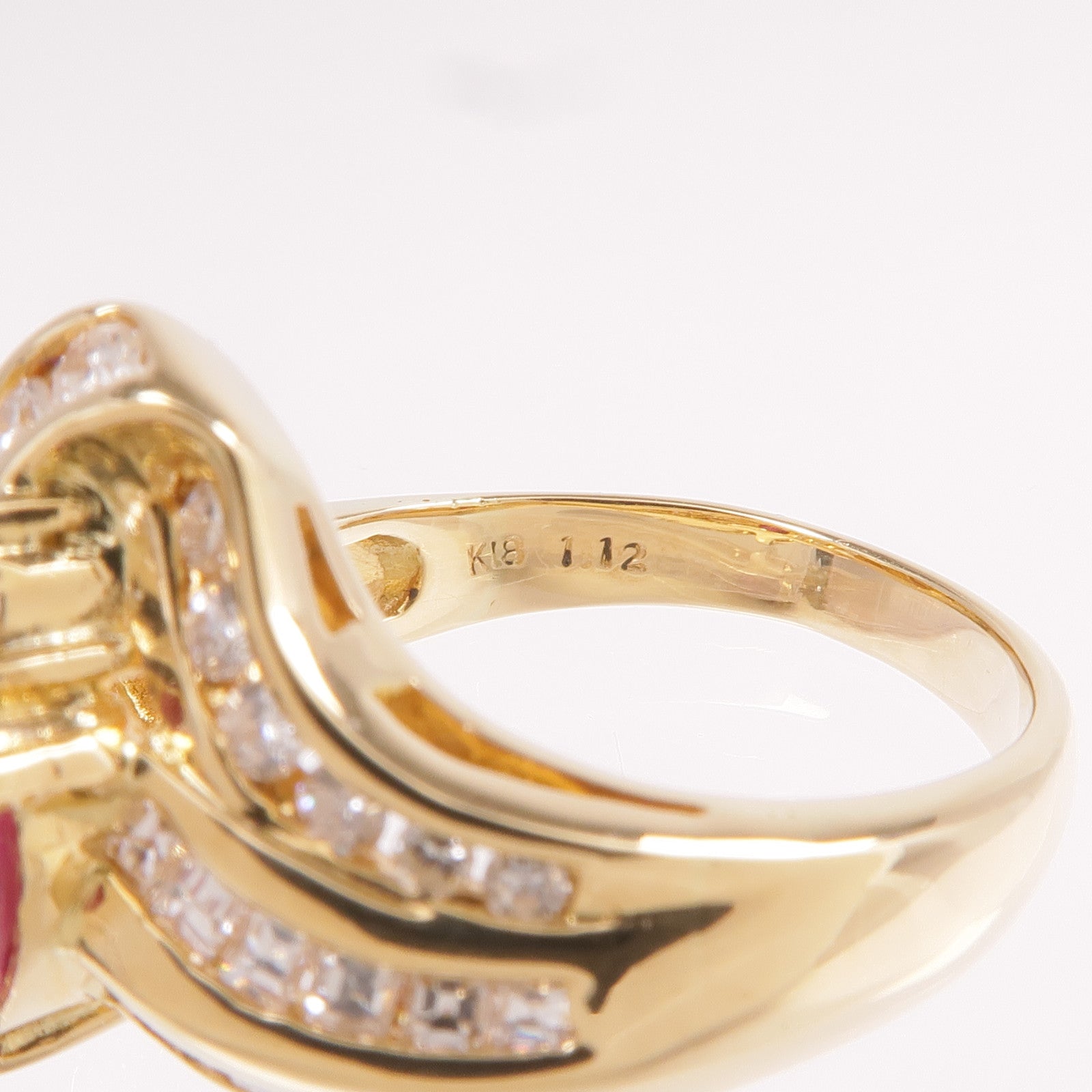 JEWELRY 【激減優惠】18K黃金Ruby Diamond Ring紅寶石/鑽石戒指US#6.75