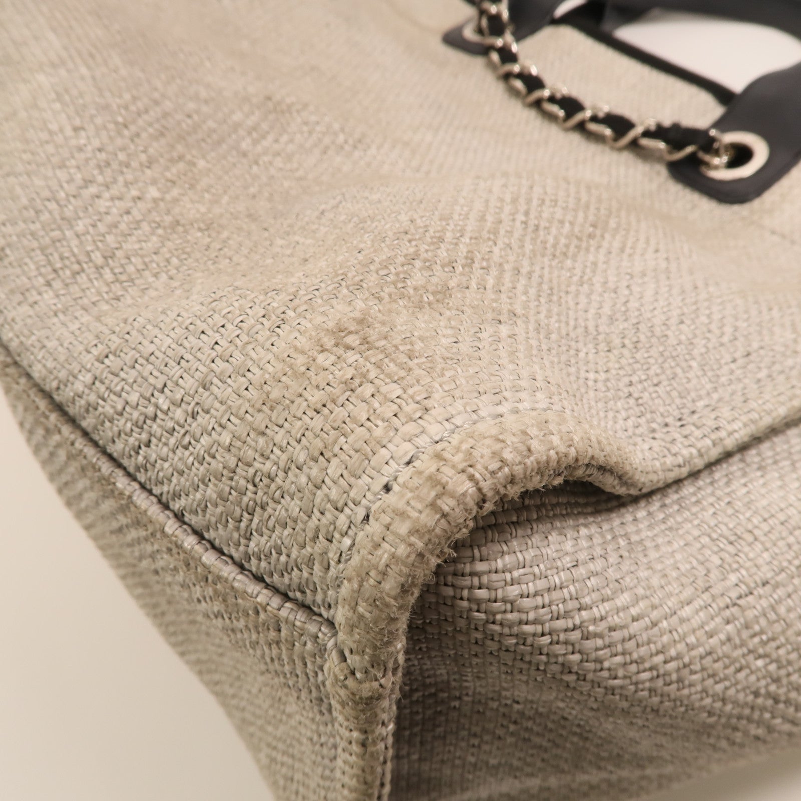 CHANEL 帆布Deauville Tote銀扣鏈帶手挽肩背兩用袋