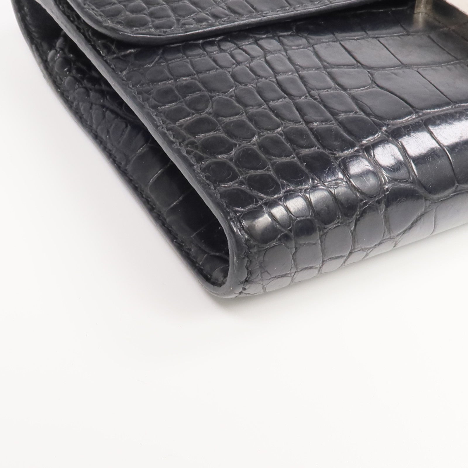 HERMES 【激減優惠】Alligator皮革Constance Long Wallet銀扣長錢包Noir