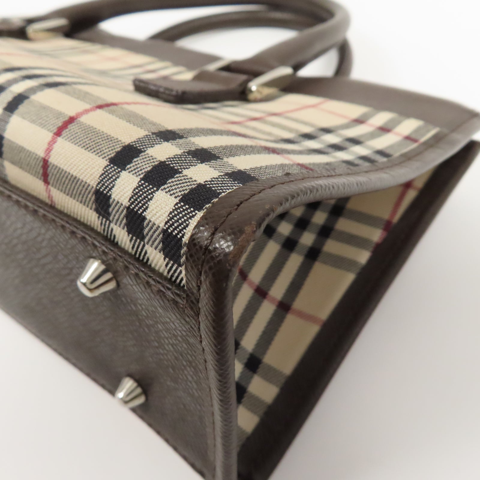 BURBERRY 帆布/牛皮皮革Hand Bag銀扣手挽袋啡色