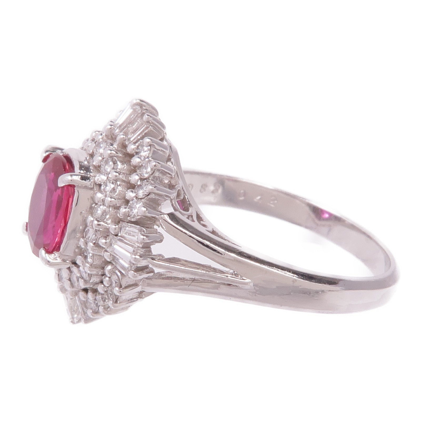 JEWELRY 【激減優惠】PT900鉑金Ruby Diamond Ring紅寶石/鑽石戒指US#6