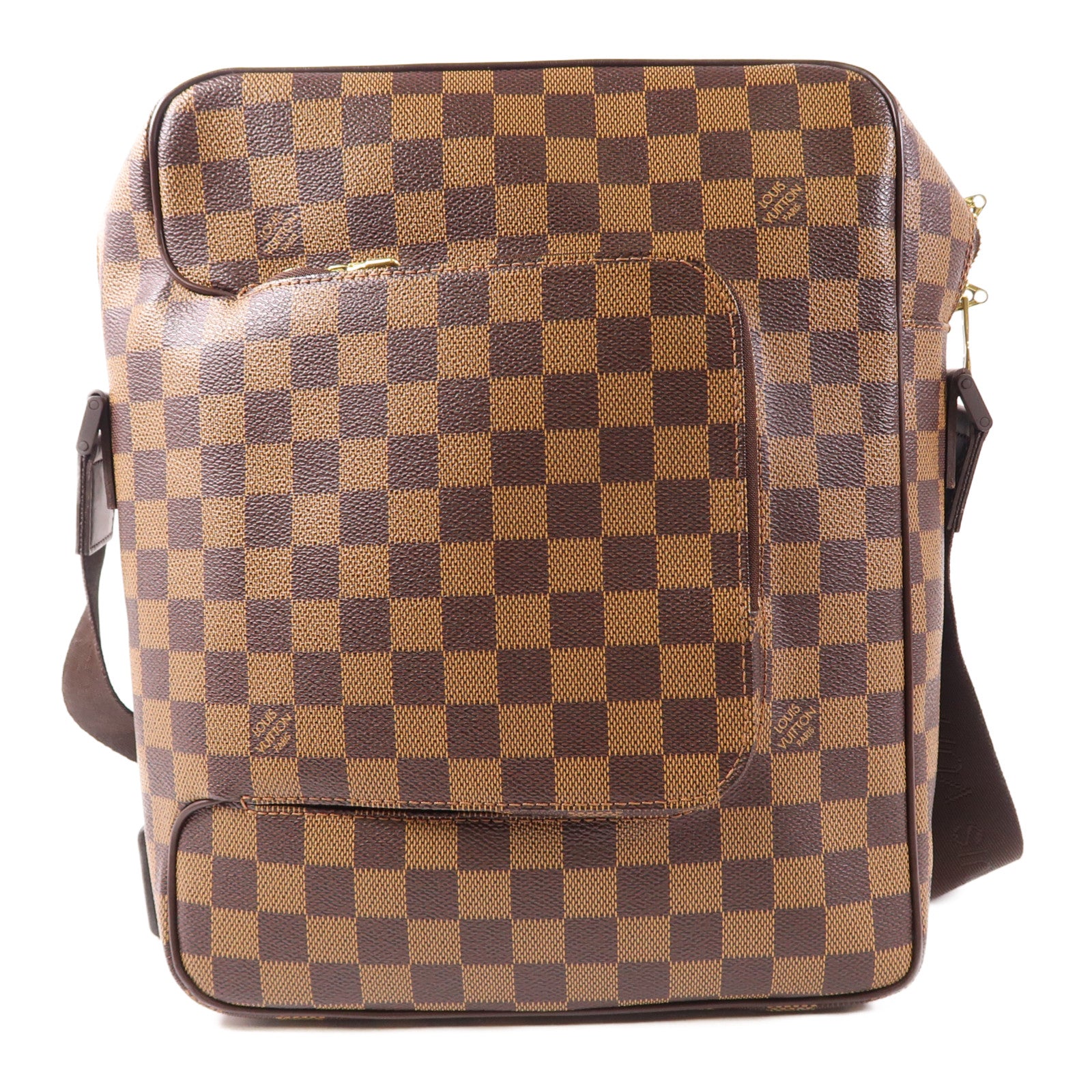 LOUIS VUITTON Damier Olaf MM金扣肩背袋棕色