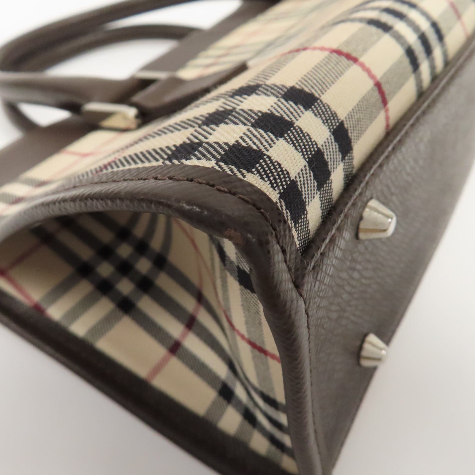 BURBERRY 帆布/牛皮皮革Hand Bag銀扣手挽袋啡色