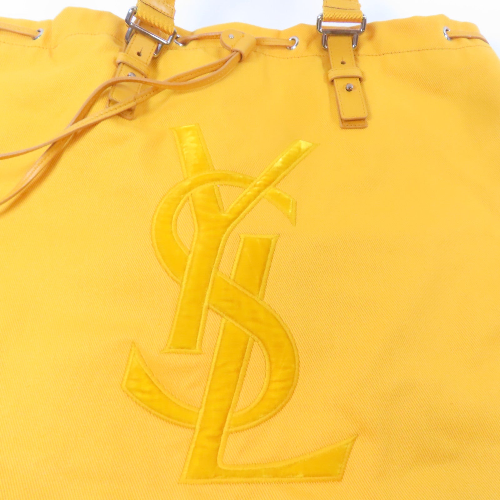 YVES SAINT LAURENT 帆布Tote Bag銀扣手挽袋黃色