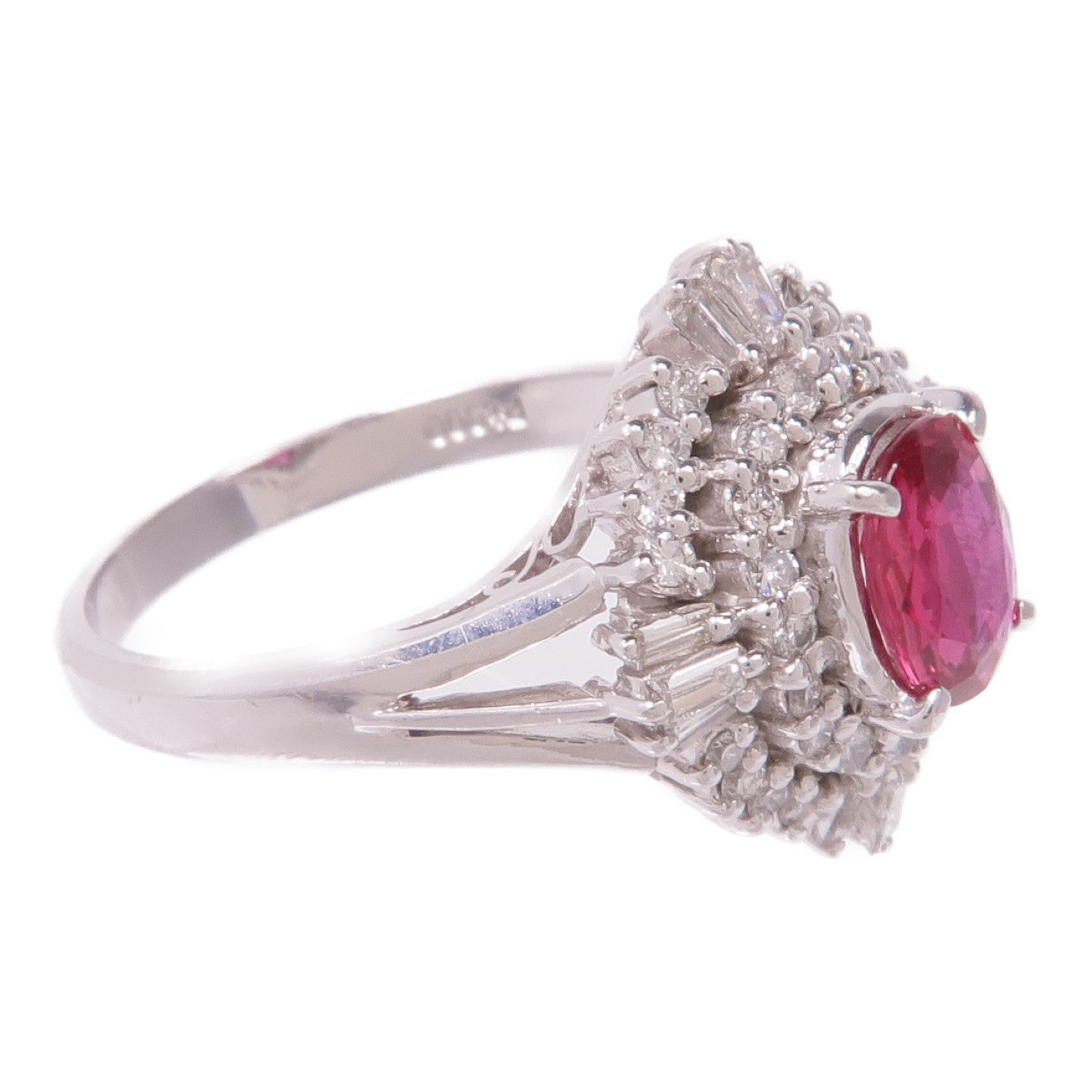 JEWELRY 【激減優惠】PT900鉑金Ruby Diamond Ring紅寶石/鑽石戒指US#6