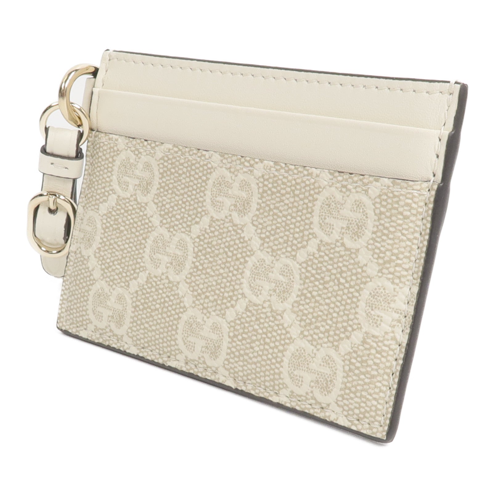 GUCCI 塗層帆布/皮革GG Emblem Card Case with Strap卡片套