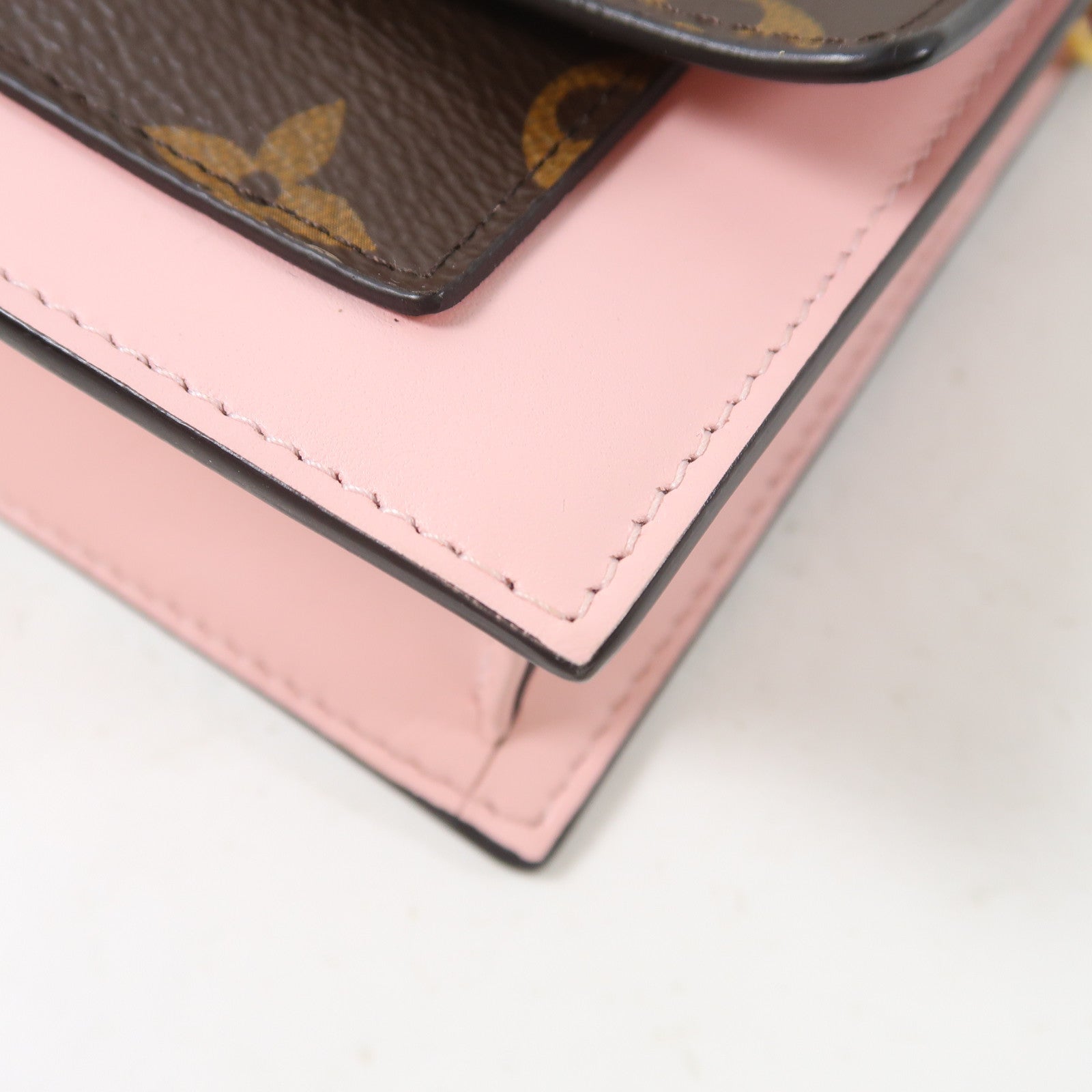 LOUIS VUITTON Monogram Flore金扣鏈帶肩背袋啡色/粉紅色