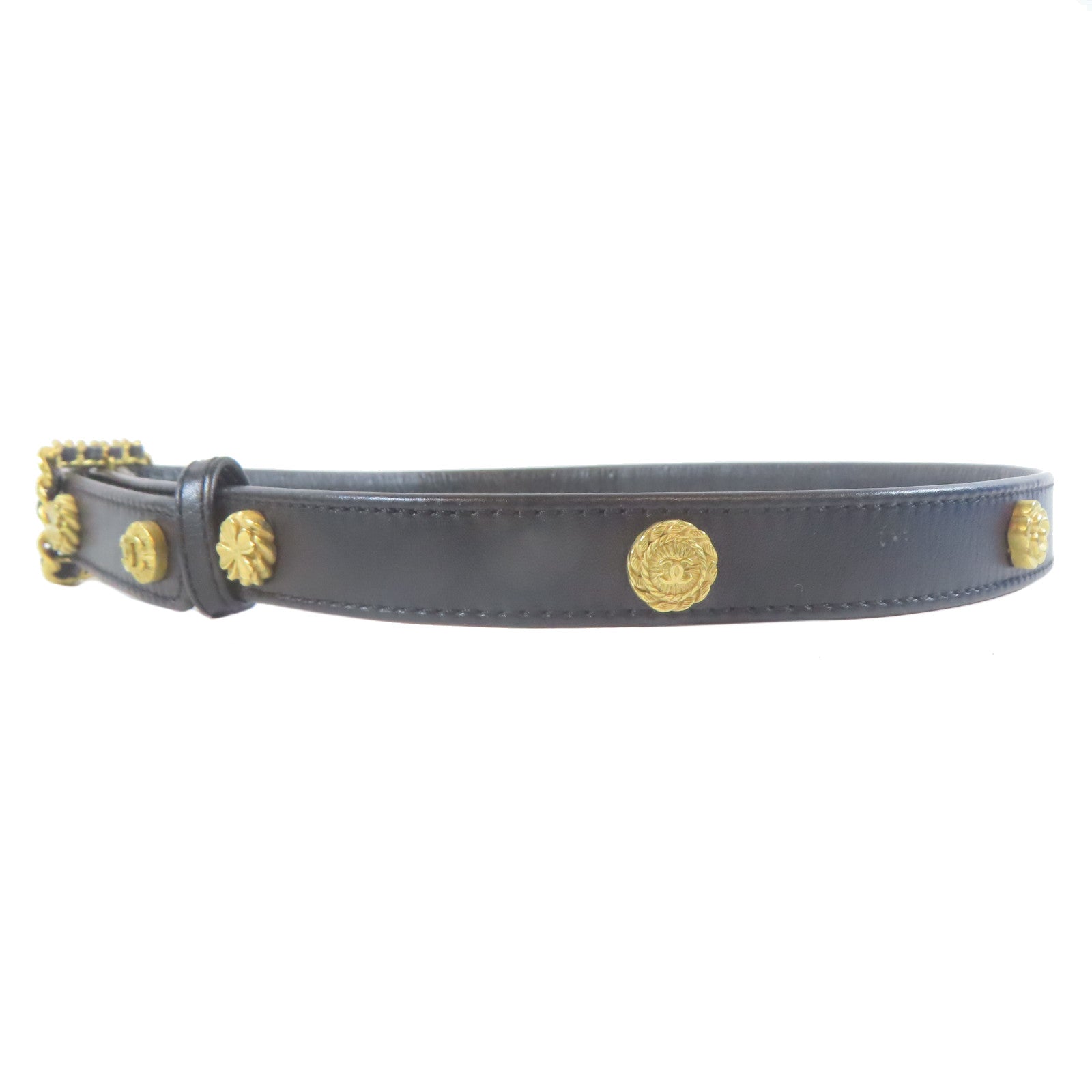CHANEL 【激減優惠】金屬/羊皮皮革Belt皮帶黑色