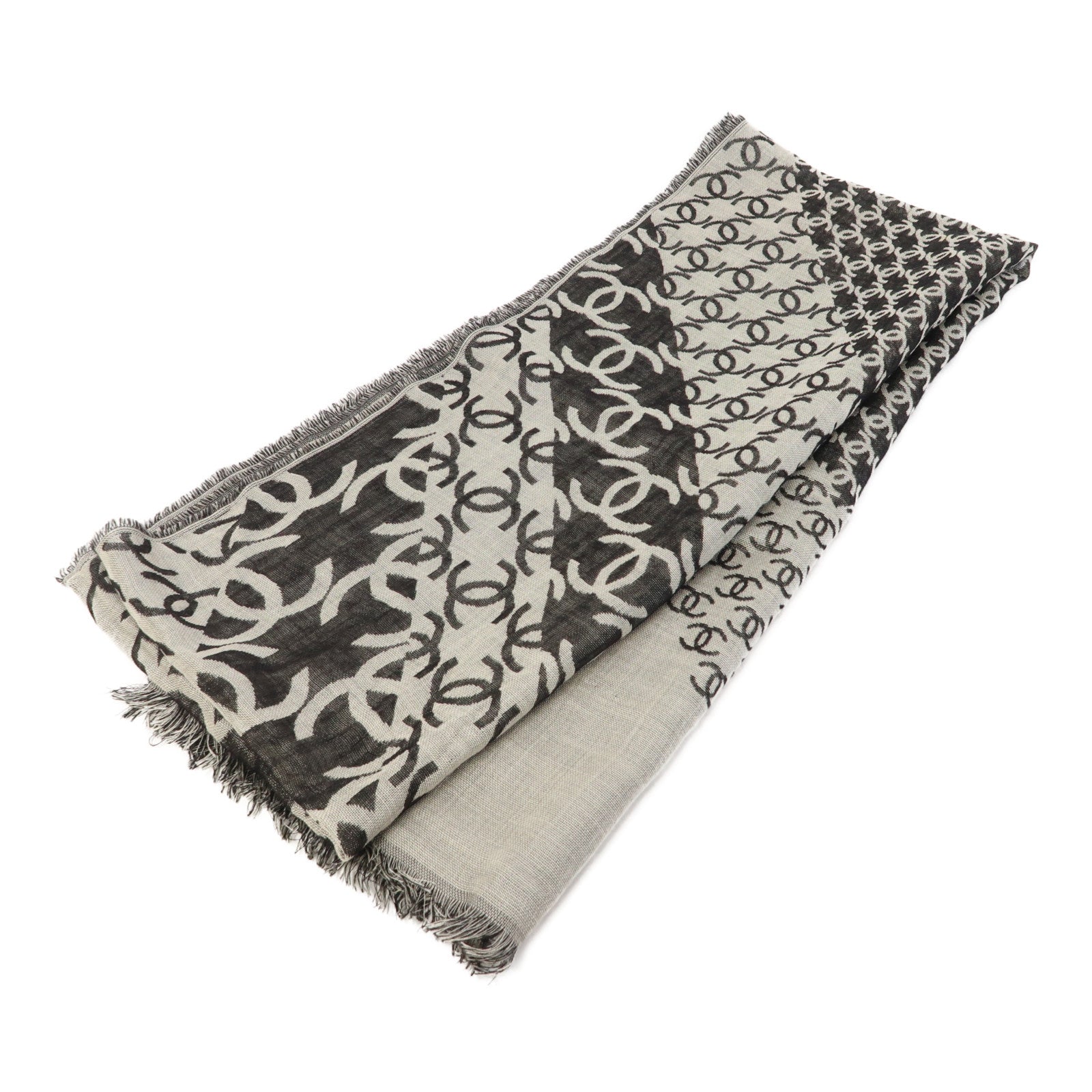 CHANEL 【激減優惠】絲質/羊絨Scarf圍巾黑色/白色