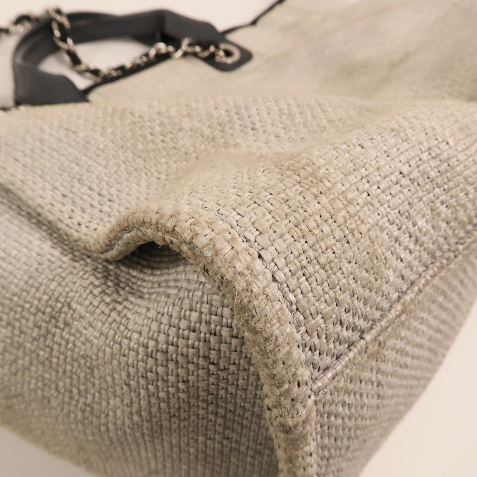 CHANEL 帆布Deauville Tote銀扣鏈帶手挽肩背兩用袋