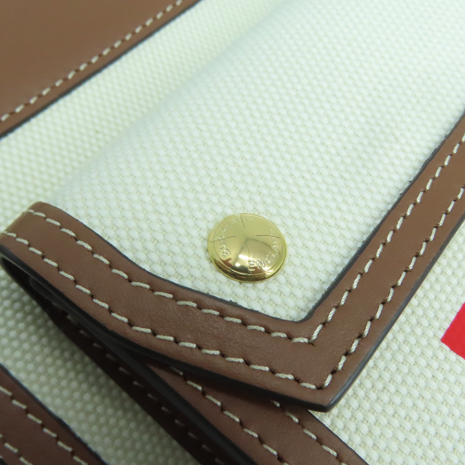 BURBERRY 皮革/帆布2 Way Shoulder Bag金扣手挽肩背兩用袋啡色/米色