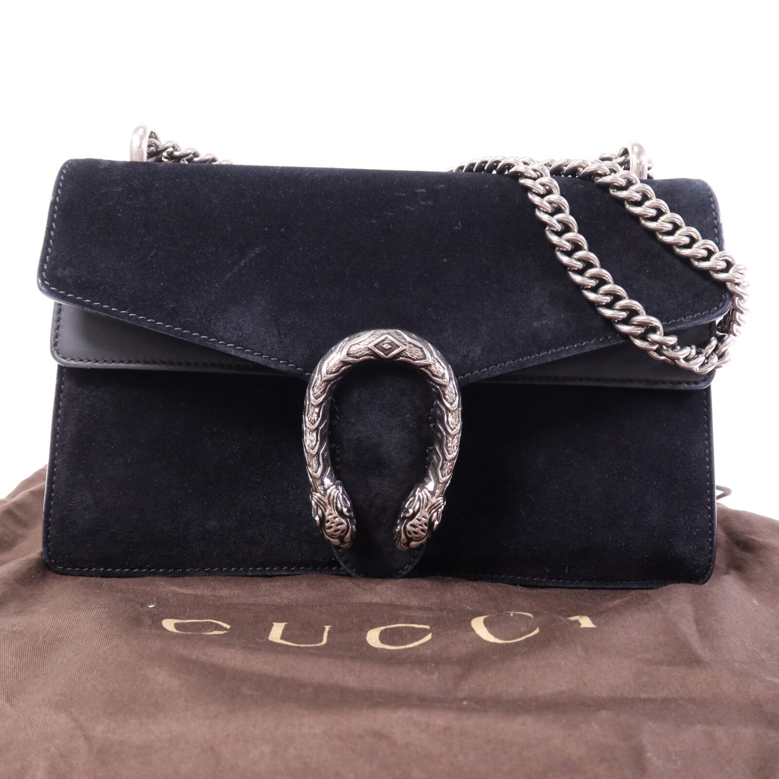 GUCCI 牛皮/麂皮皮革Dionysus銀扣鏈帶肩背袋