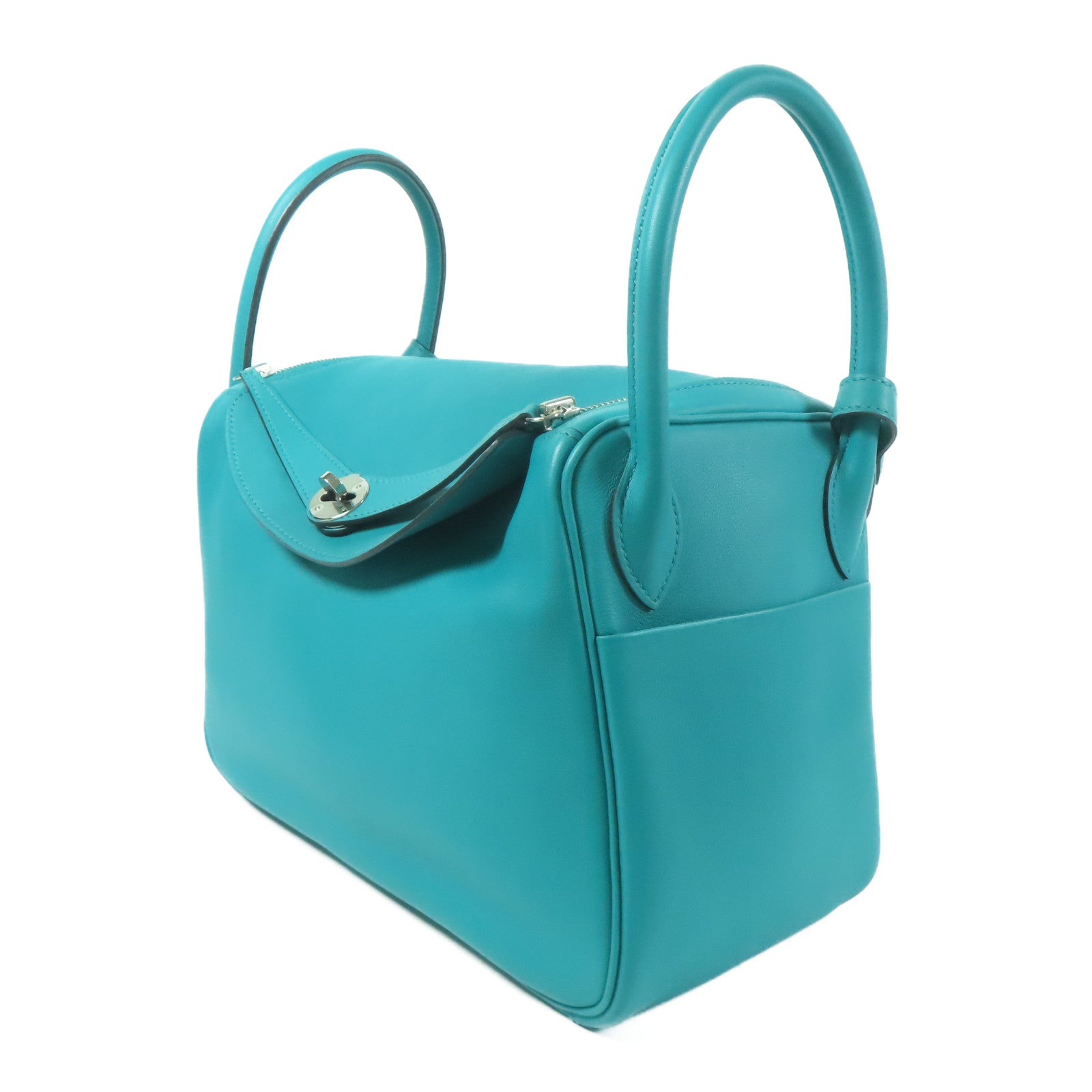 HERMES Swift皮革Lindy 30銀扣肩背袋Blue Lagoon