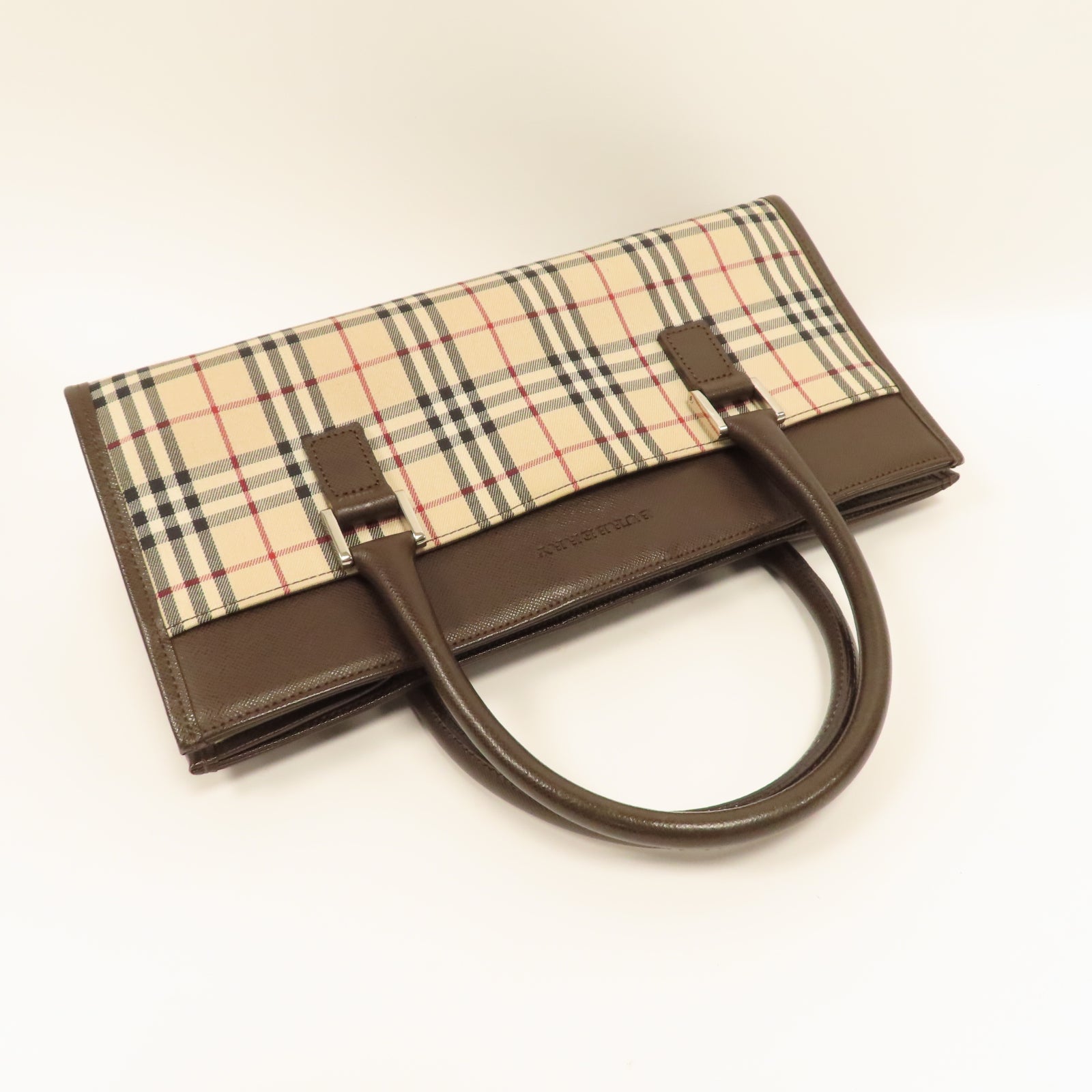 BURBERRY 帆布/牛皮皮革Hand Bag銀扣手挽袋啡色