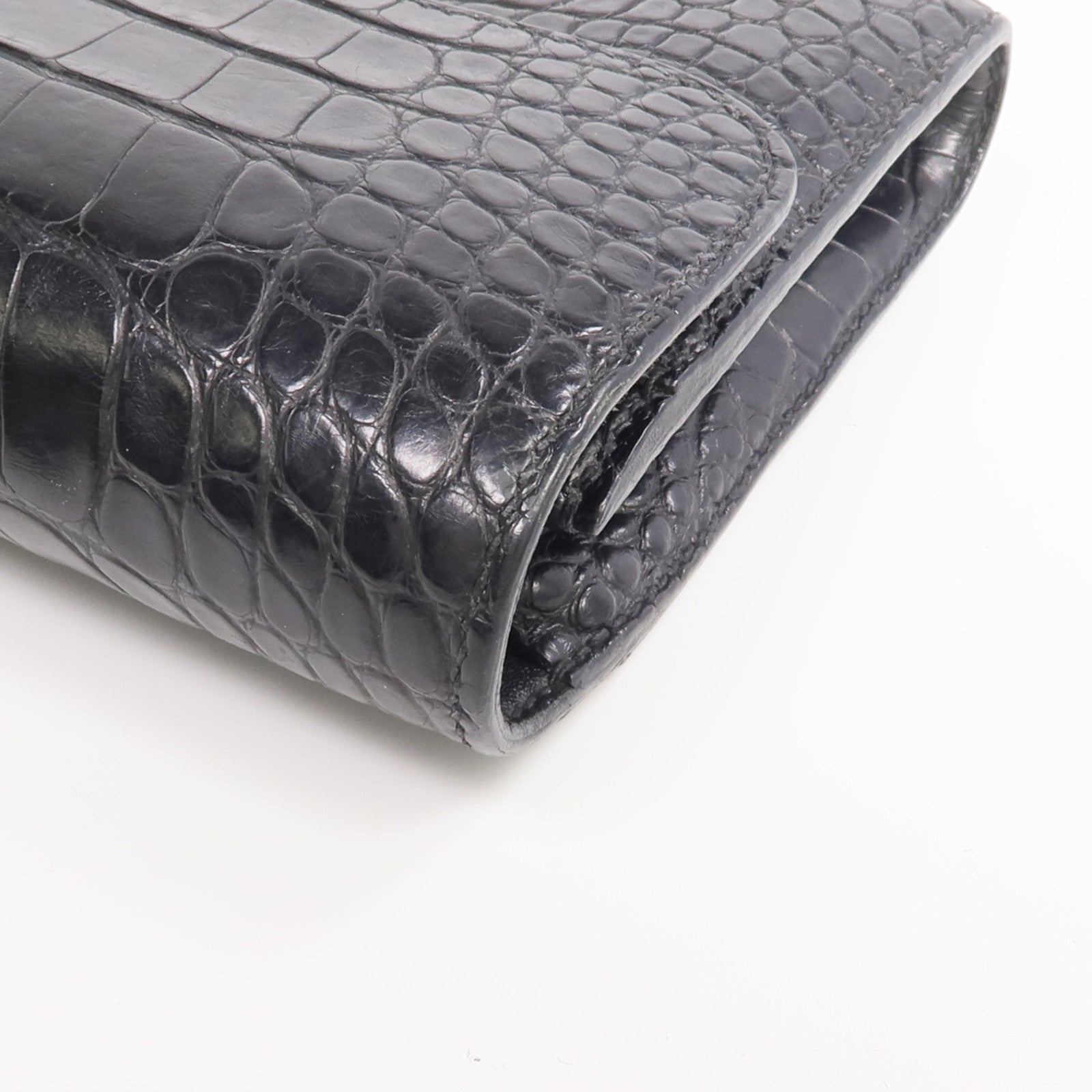 HERMES 【激減優惠】Alligator皮革Constance Long Wallet銀扣長錢包Noir