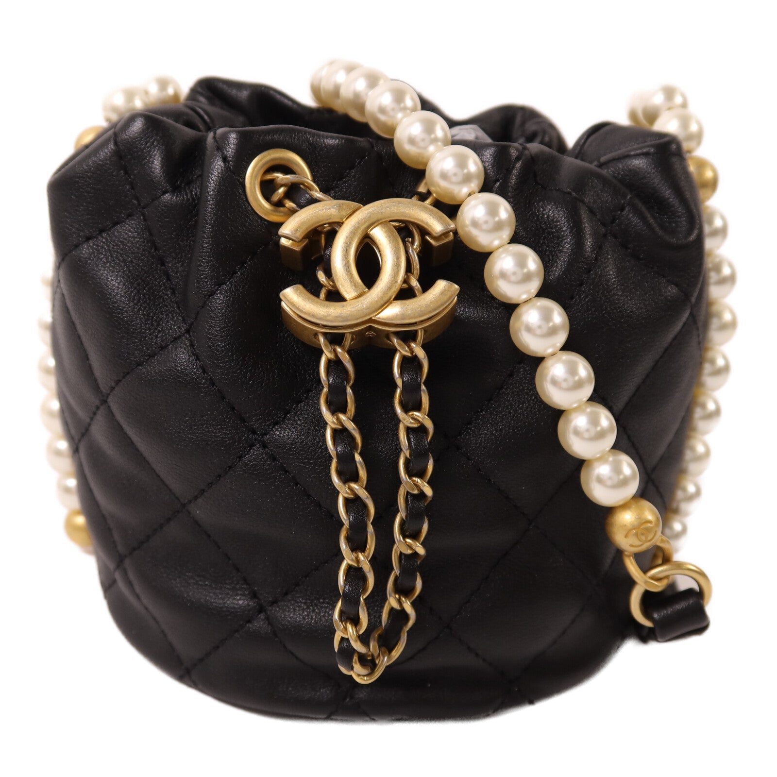 CHANEL 牛皮皮革Mini Pearl Bucket Bag金扣肩背袋