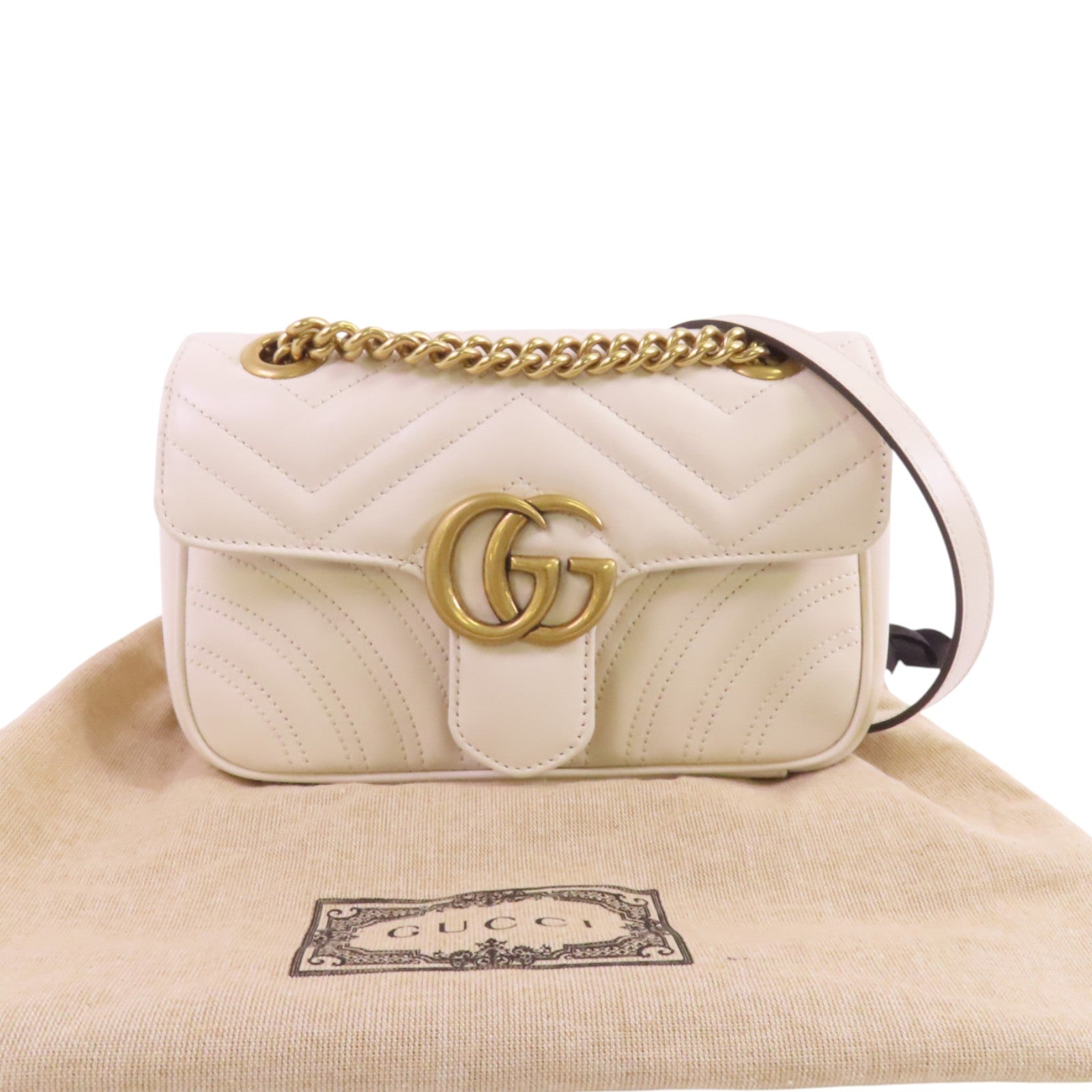 GUCCI 【激減優惠】牛皮皮革GG Marmont金扣鏈帶肩背袋