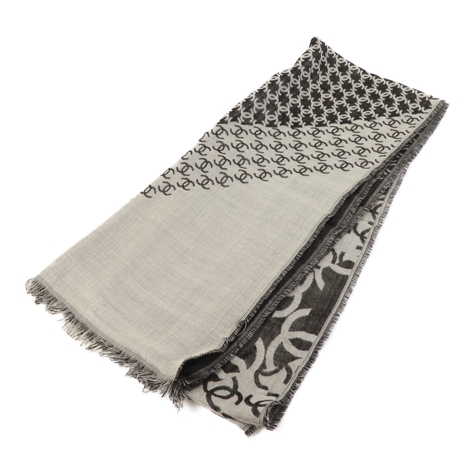 CHANEL 【激減優惠】絲質/羊絨Scarf圍巾黑色/白色