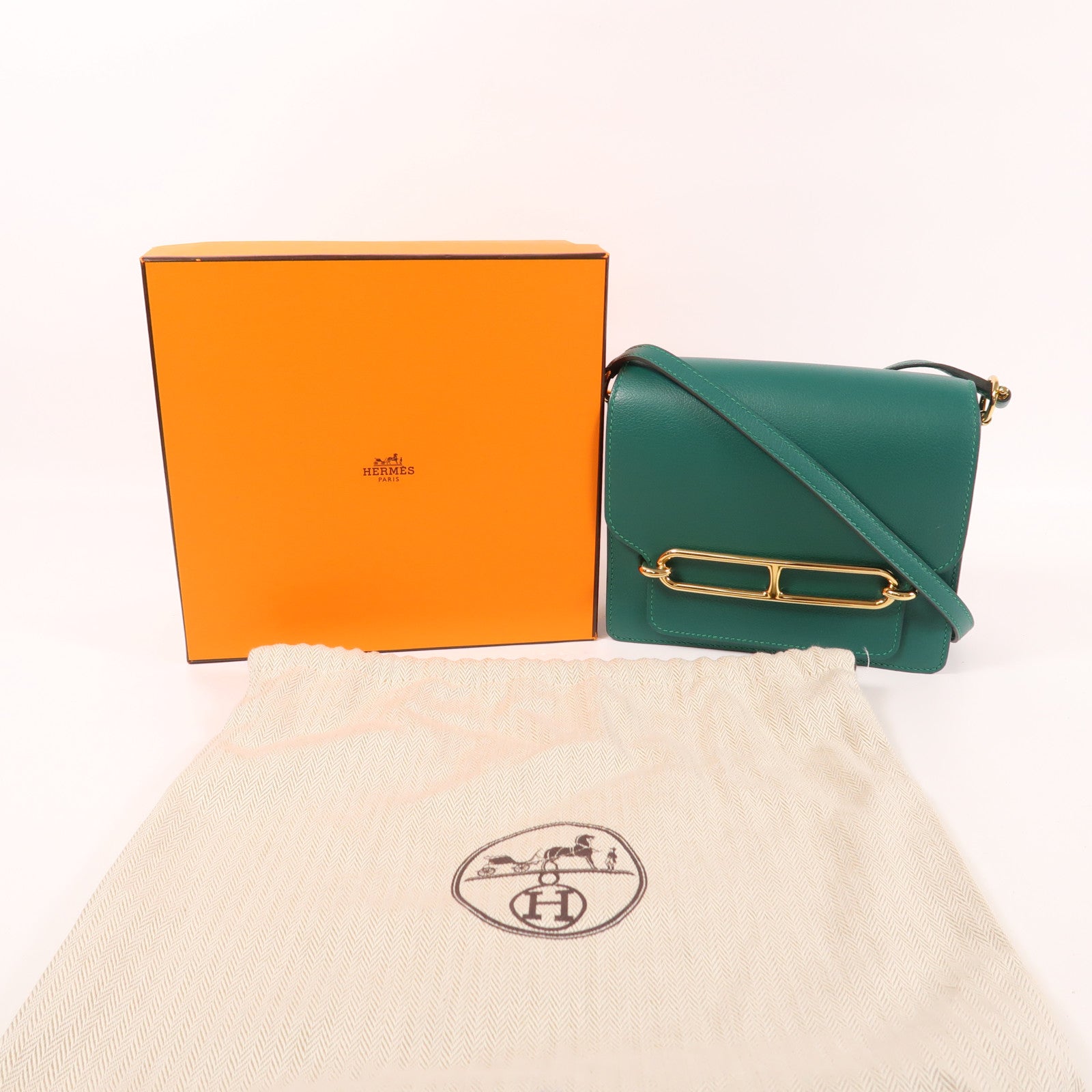 HERMES Evercolor皮革Mini Roulis金扣肩背袋Malachite
