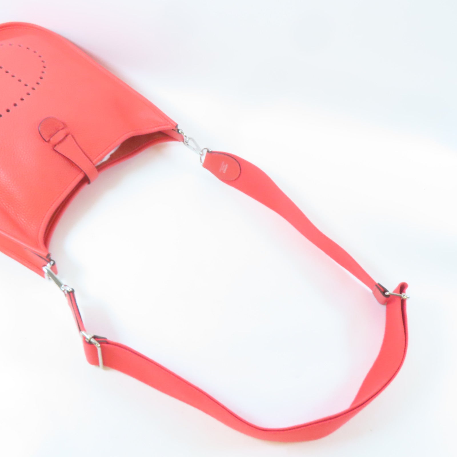 HERMES Clemence皮革Evelyne PM銀扣肩背袋Orange/橙色