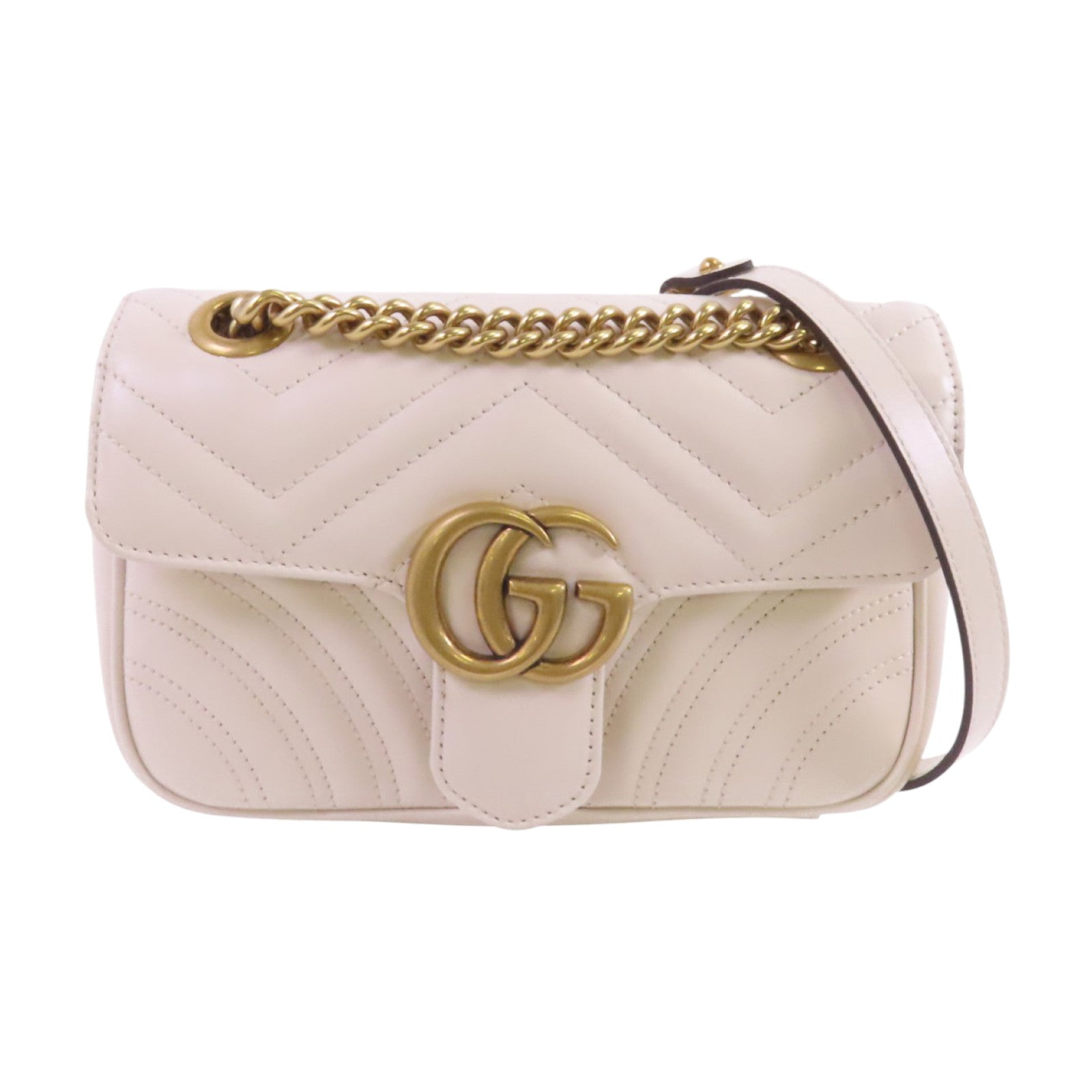 GUCCI 【激減優惠】牛皮皮革GG Marmont金扣鏈帶肩背袋