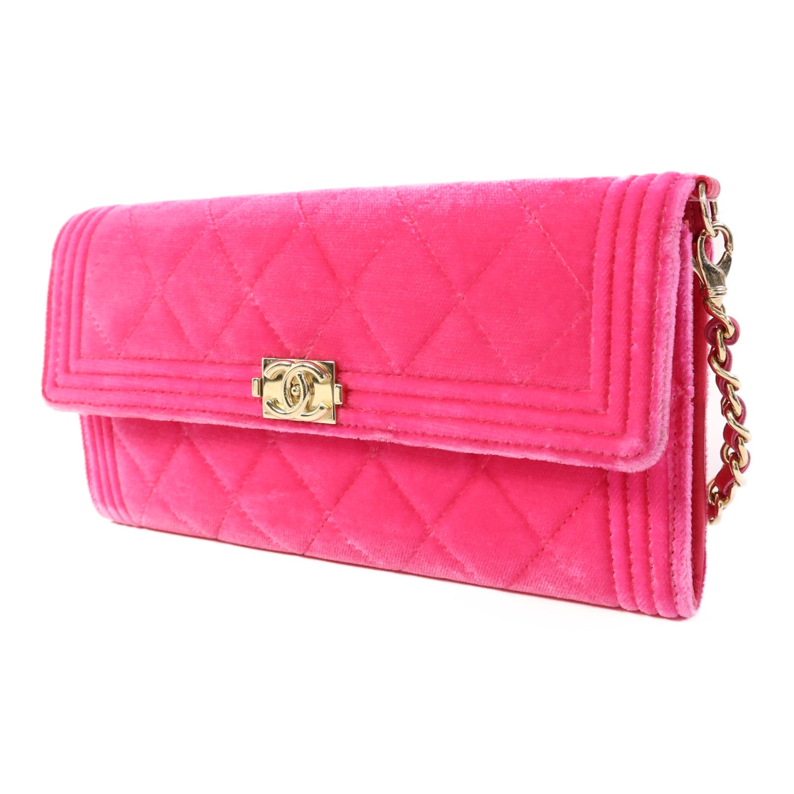 CHANEL 天鵝絨Boy WOC Wallet On Chain銀扣肩背袋