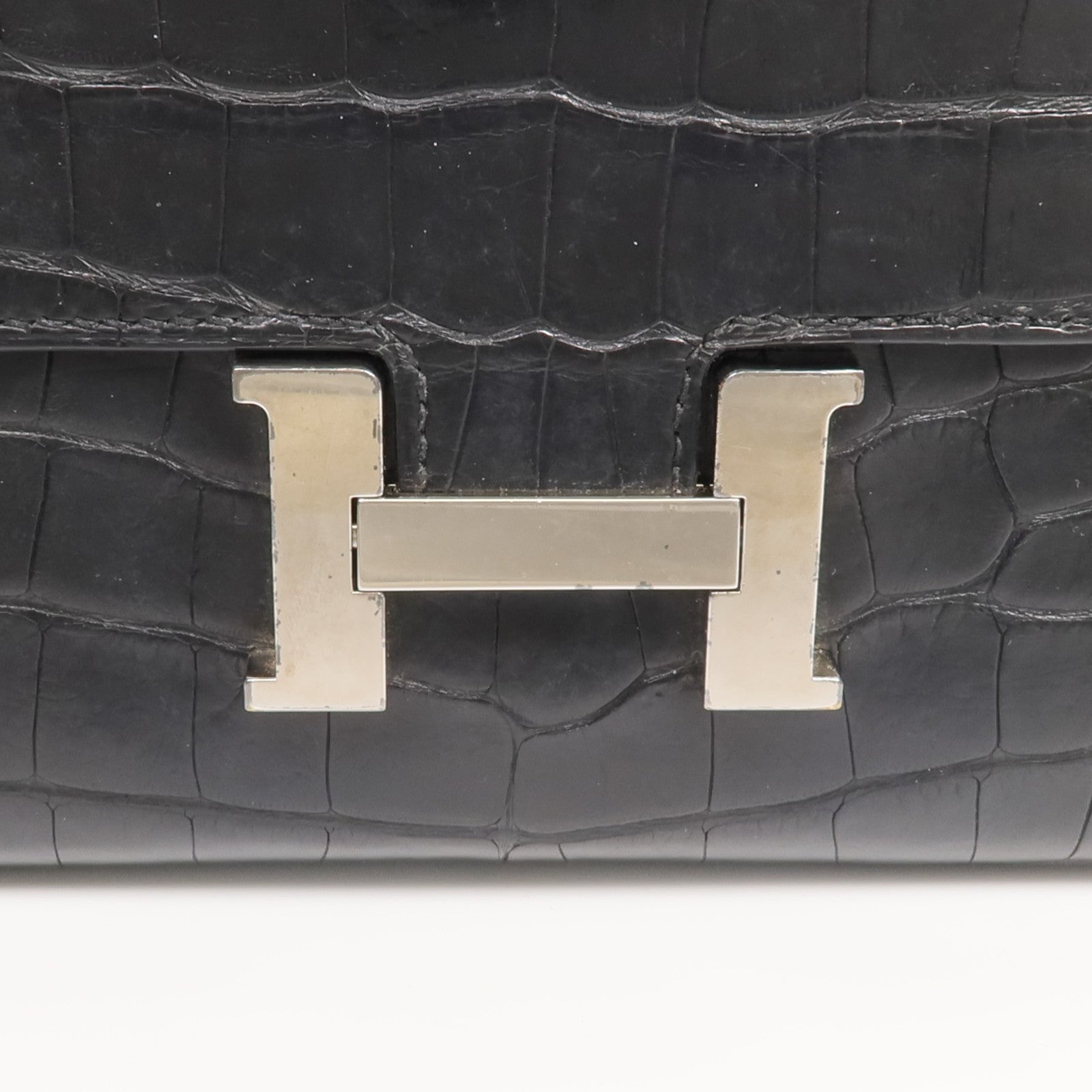 HERMES 【激減優惠】Alligator皮革Constance Long Wallet銀扣長錢包Noir