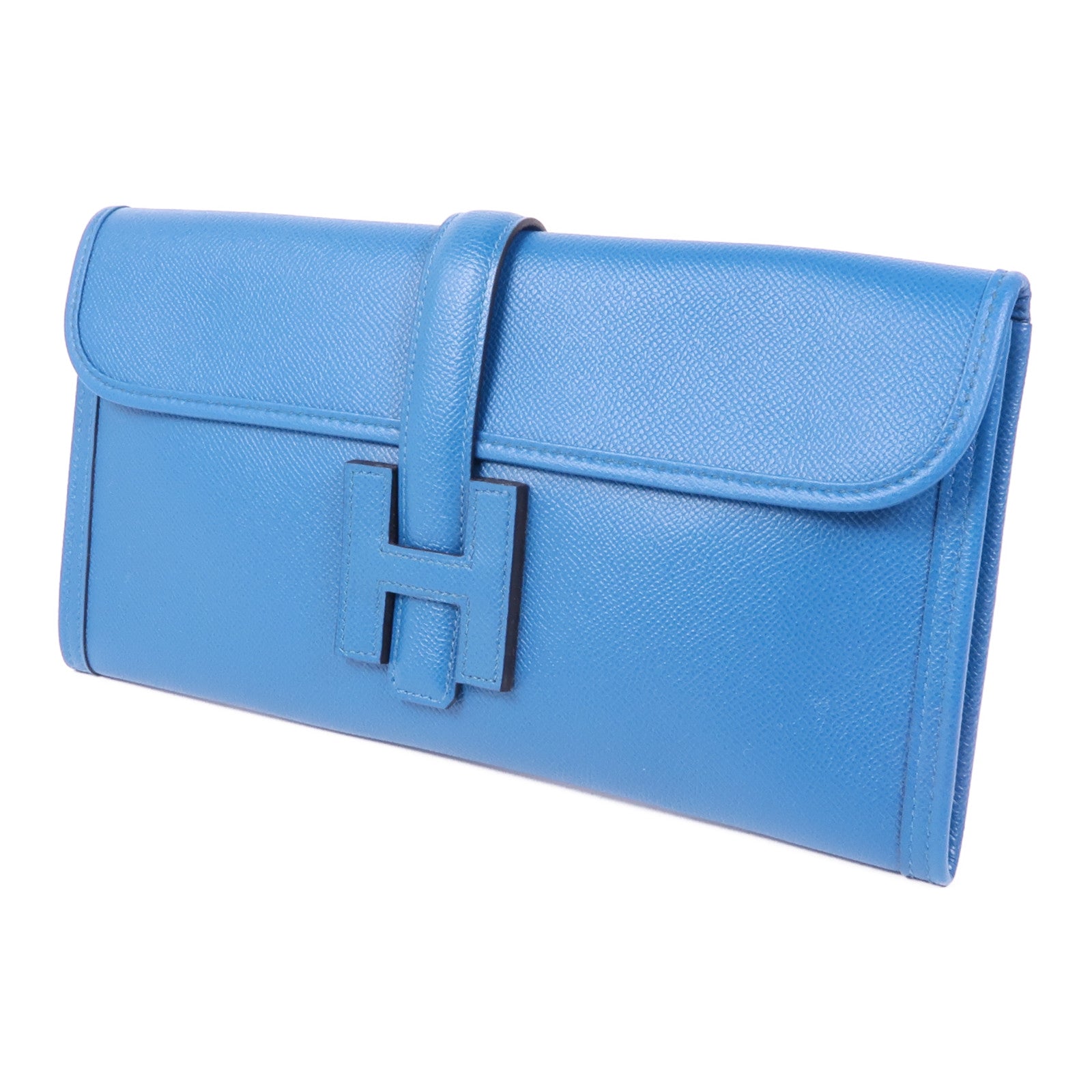 HERMES Epsom皮革Jige Duo手拿包Bleu Izmir