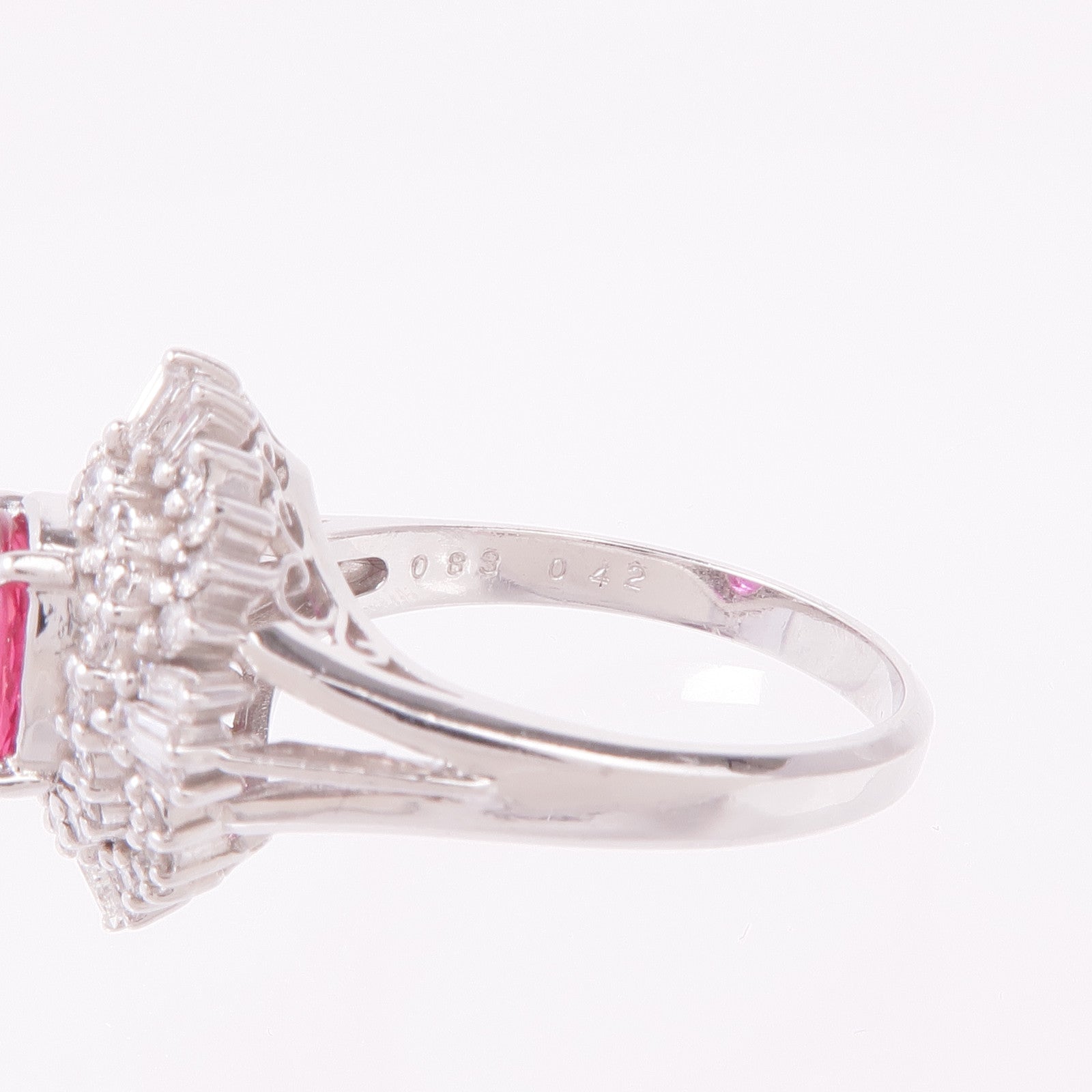 JEWELRY 【激減優惠】PT900鉑金Ruby Diamond Ring紅寶石/鑽石戒指US#6