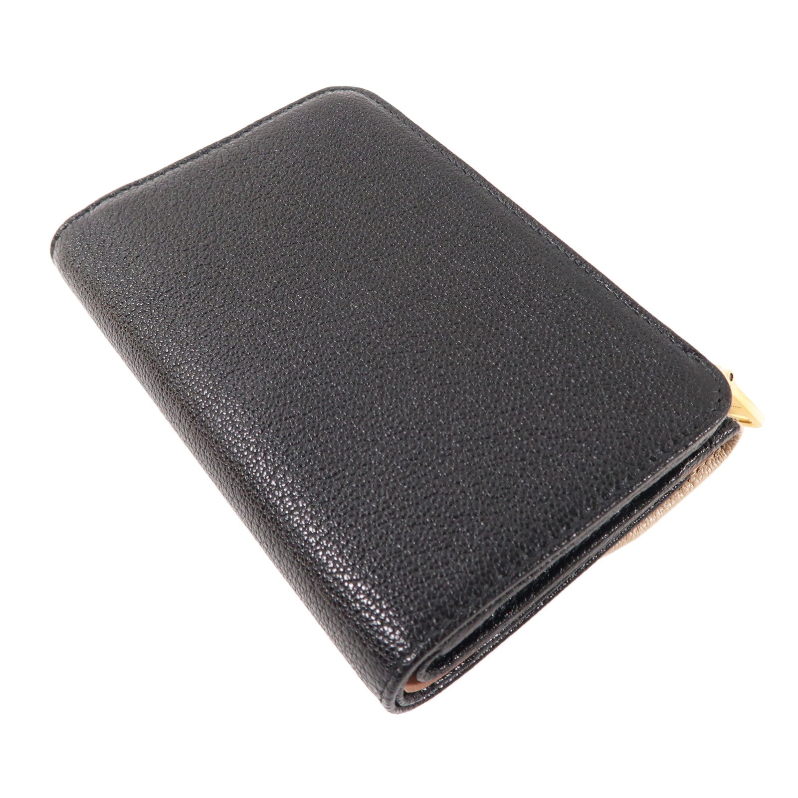 Miu Miu 牛皮皮革Trifold Wallet金扣錢包黑色/淺褐色