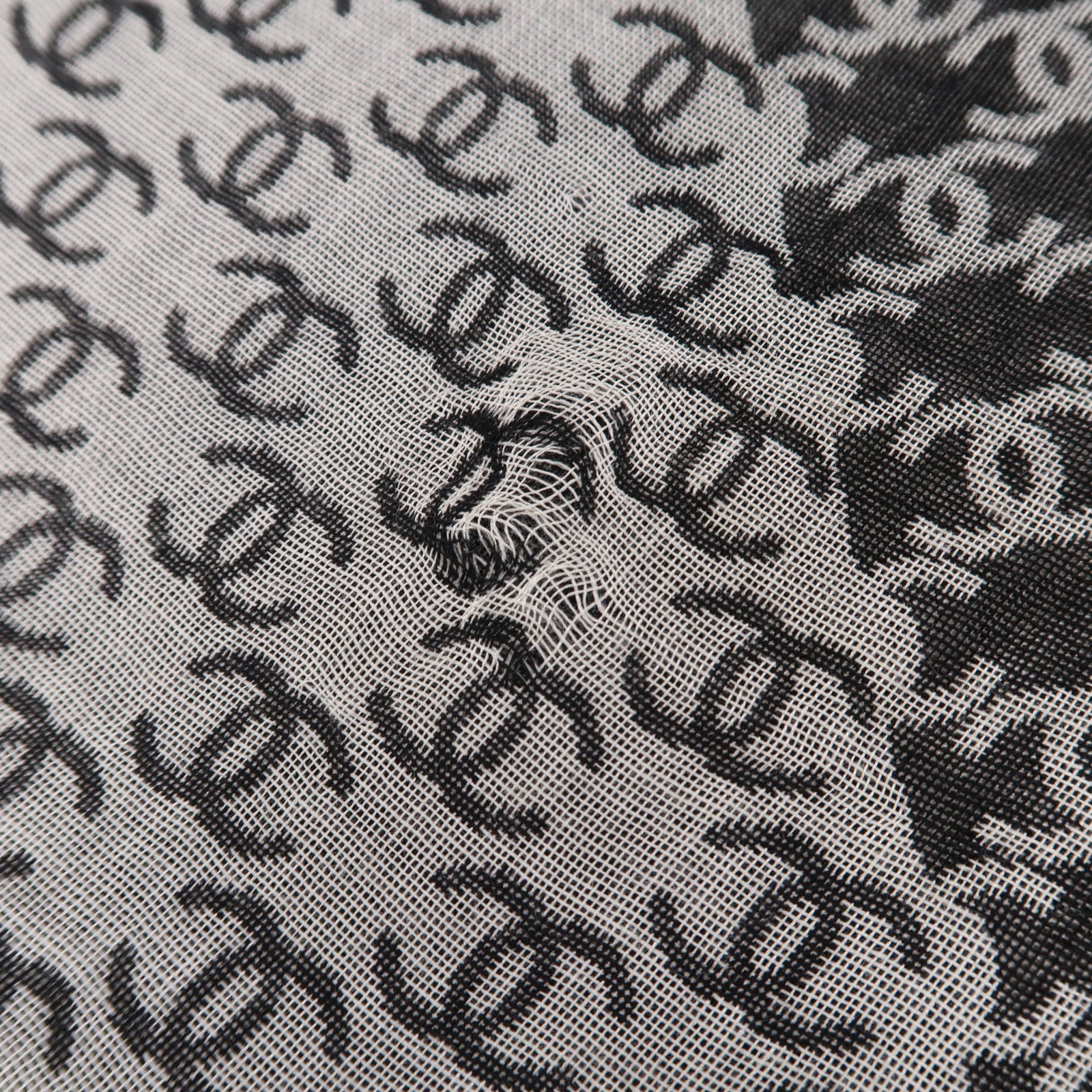 CHANEL 【激減優惠】絲質/羊絨Scarf圍巾黑色/白色